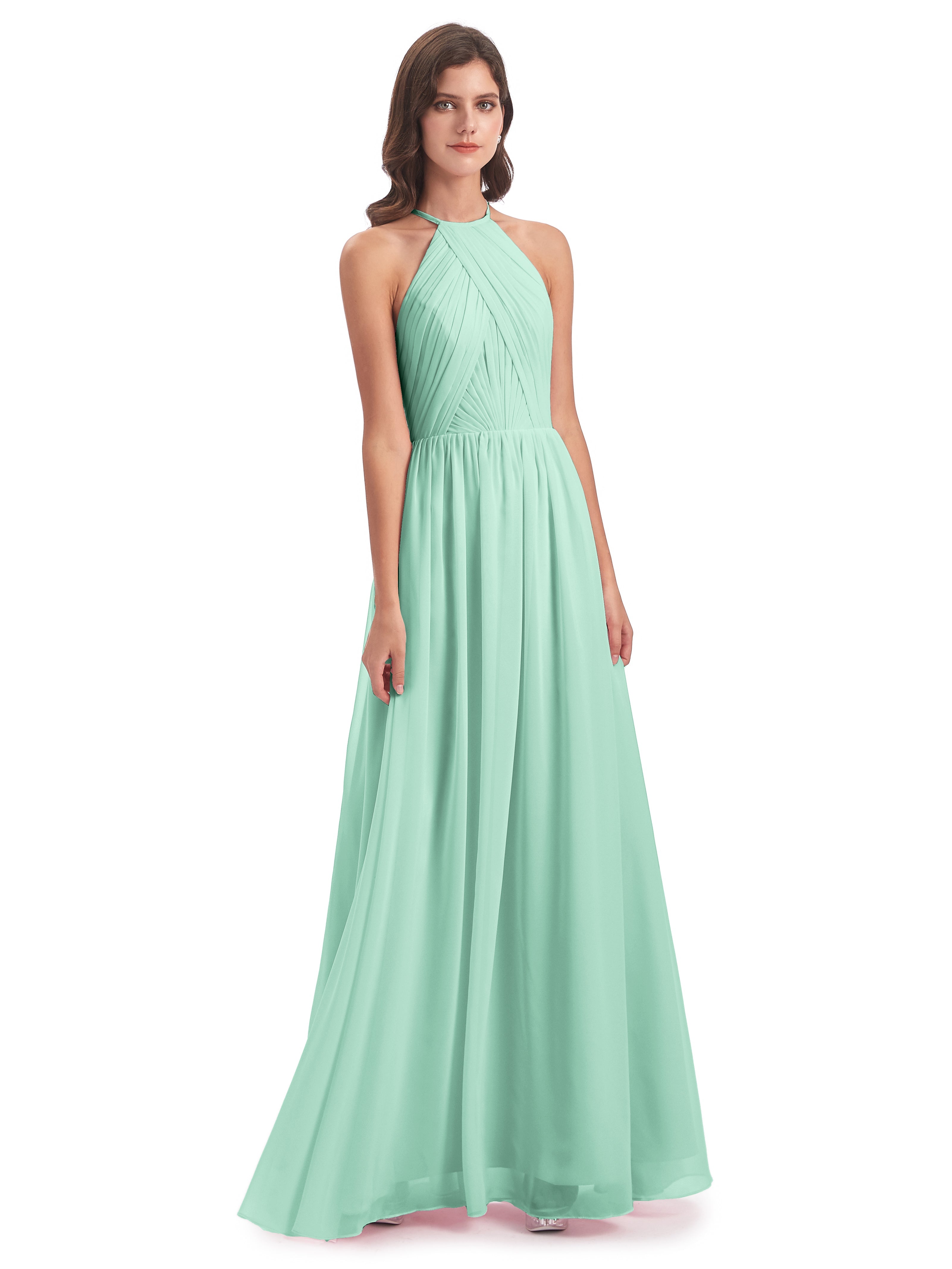 Robe Demoiselle D Honneur Vert Menthe Dos Ouvert Licou Mousseline Robes Demoiselle D'Honneur