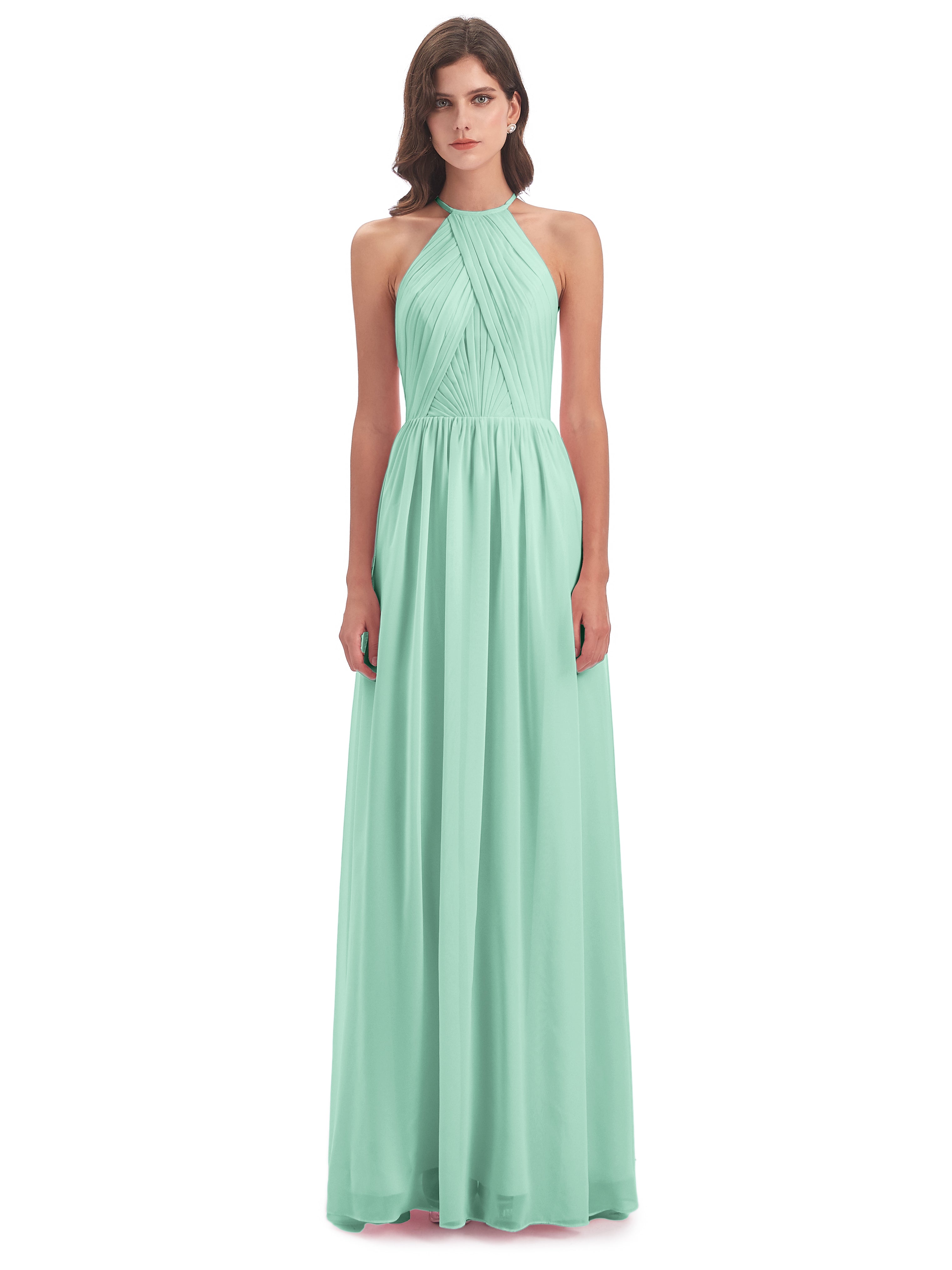 Robe Demoiselle D Honneur Vert Menthe Dos Ouvert Licou Mousseline Robes Demoiselle D'Honneur