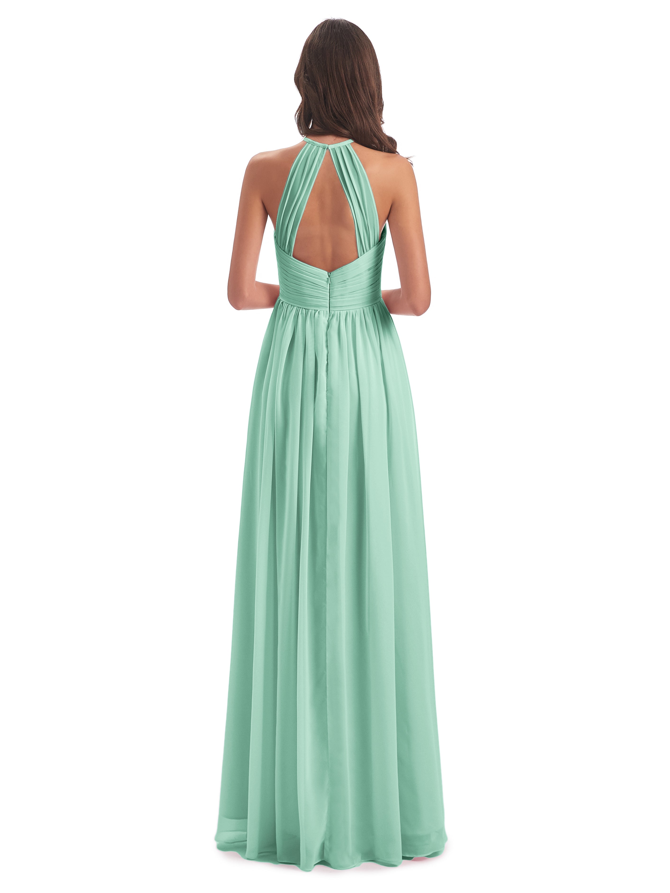 Robe Demoiselle D Honneur Vert Menthe Dos Ouvert Licou Mousseline Robes Demoiselle D'Honneur