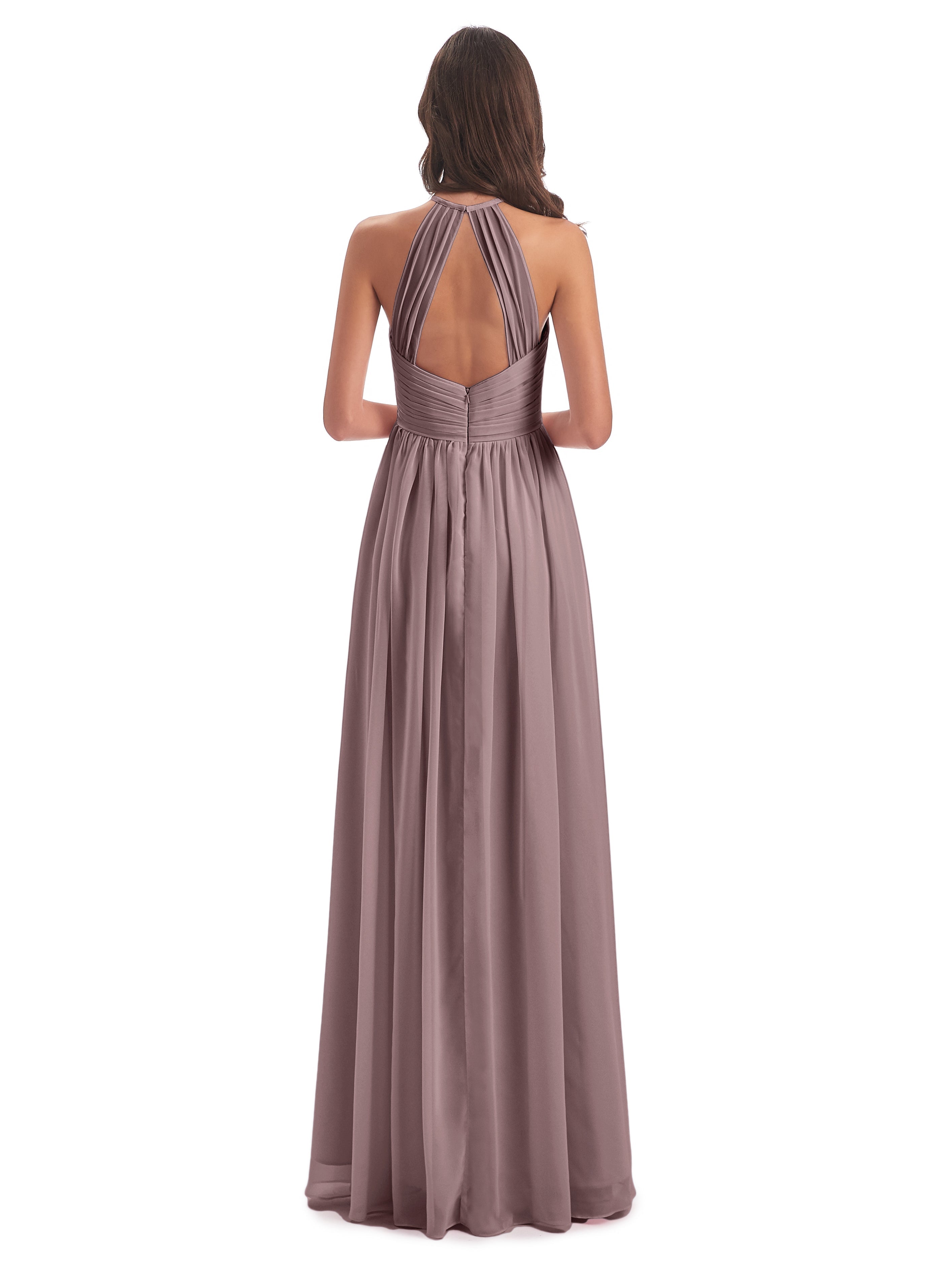 Robes De Demoiselle D'Honneur Mauve Foncé Dos Ouvert Licou Mousseline Robes Demoiselle D'Honneur