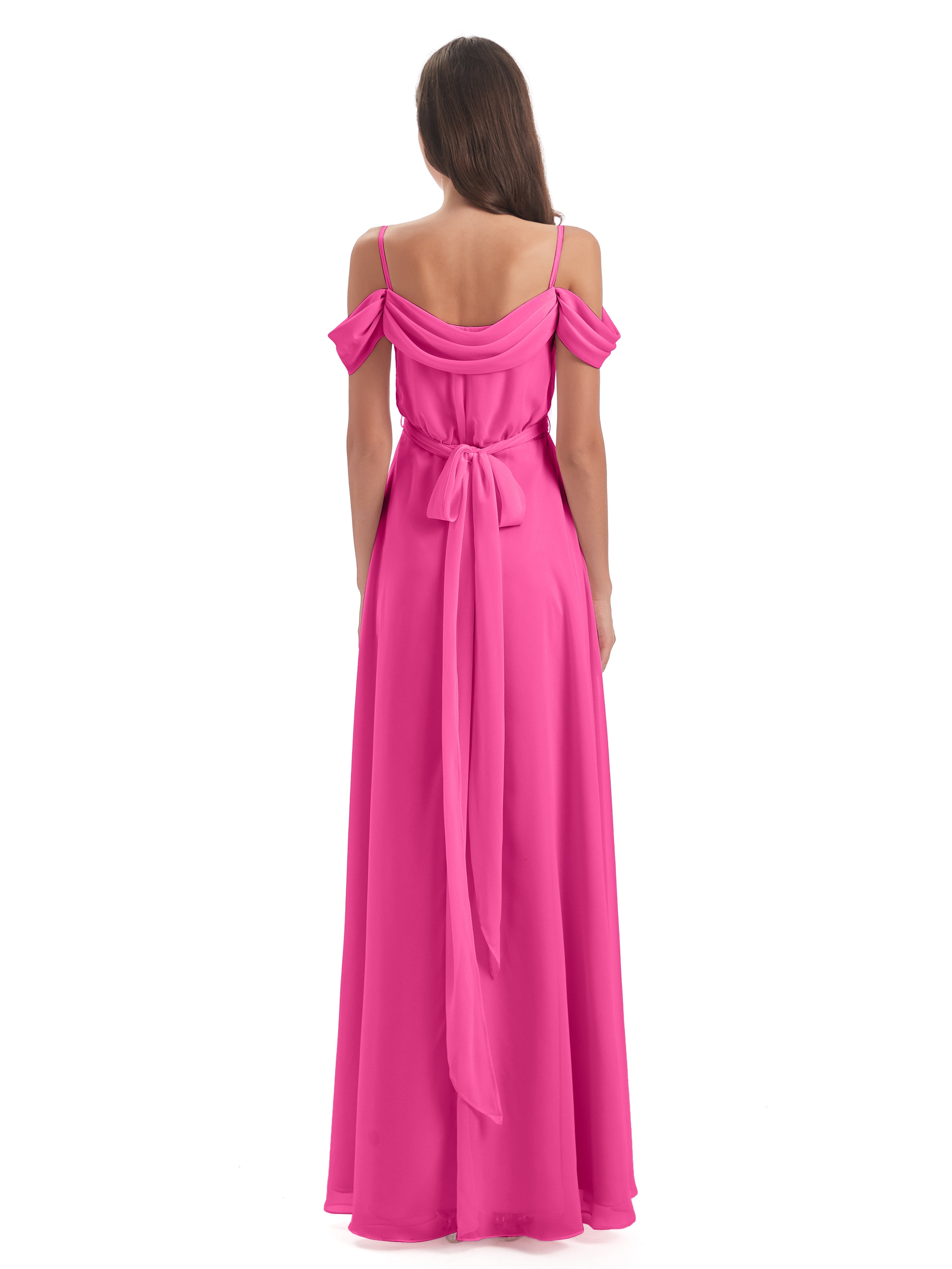 Robe Demoiselle D Honneur En Azalée Bretelles Spaghetti Fendue Plis Robes Demoiselle D'Honneur