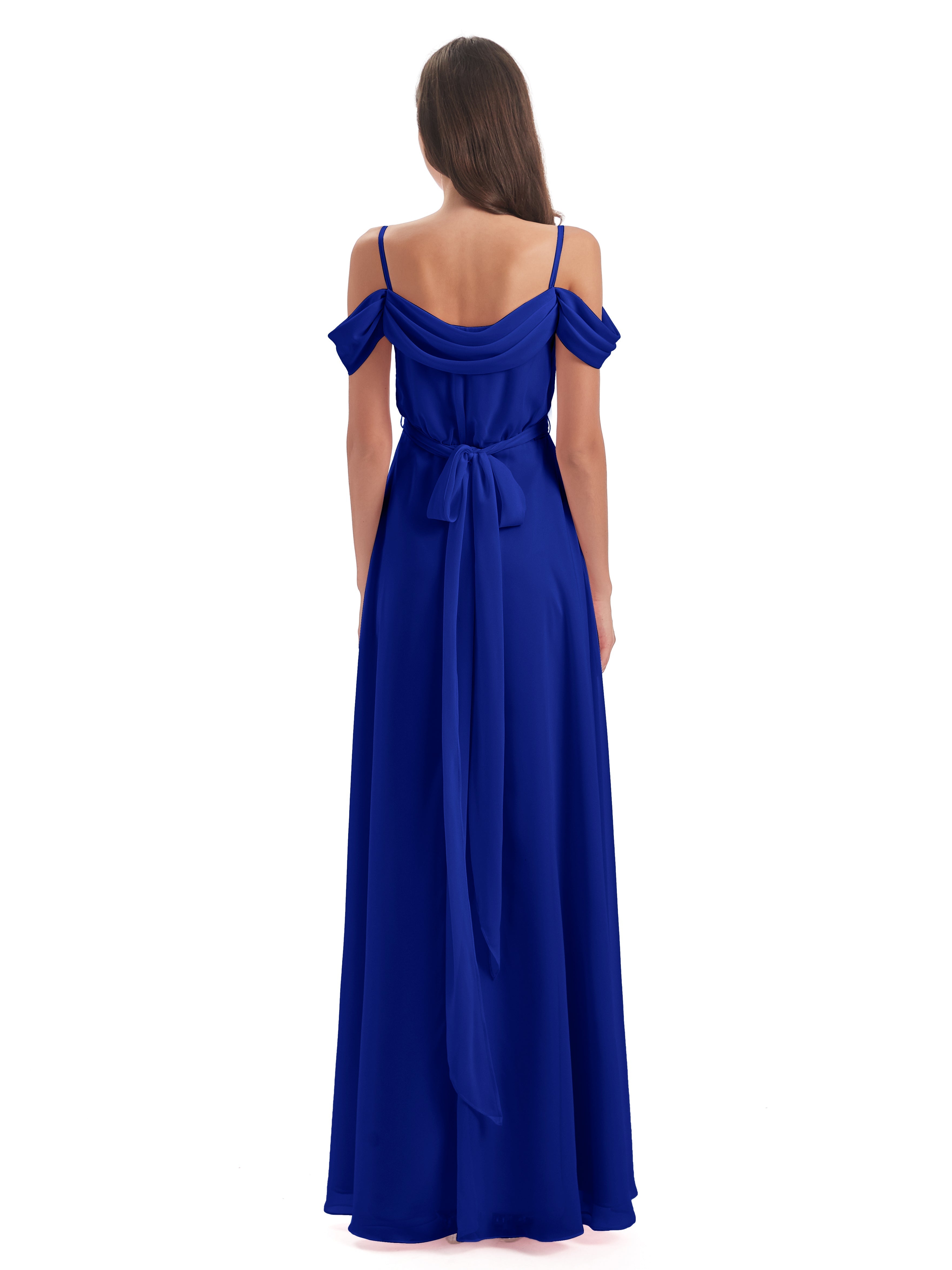 Bleu Royal Robe Demoiselle D Honneur Bleu Roi Bretelles Spaghetti Fendue Plis Robes Demoiselle D'Honneur