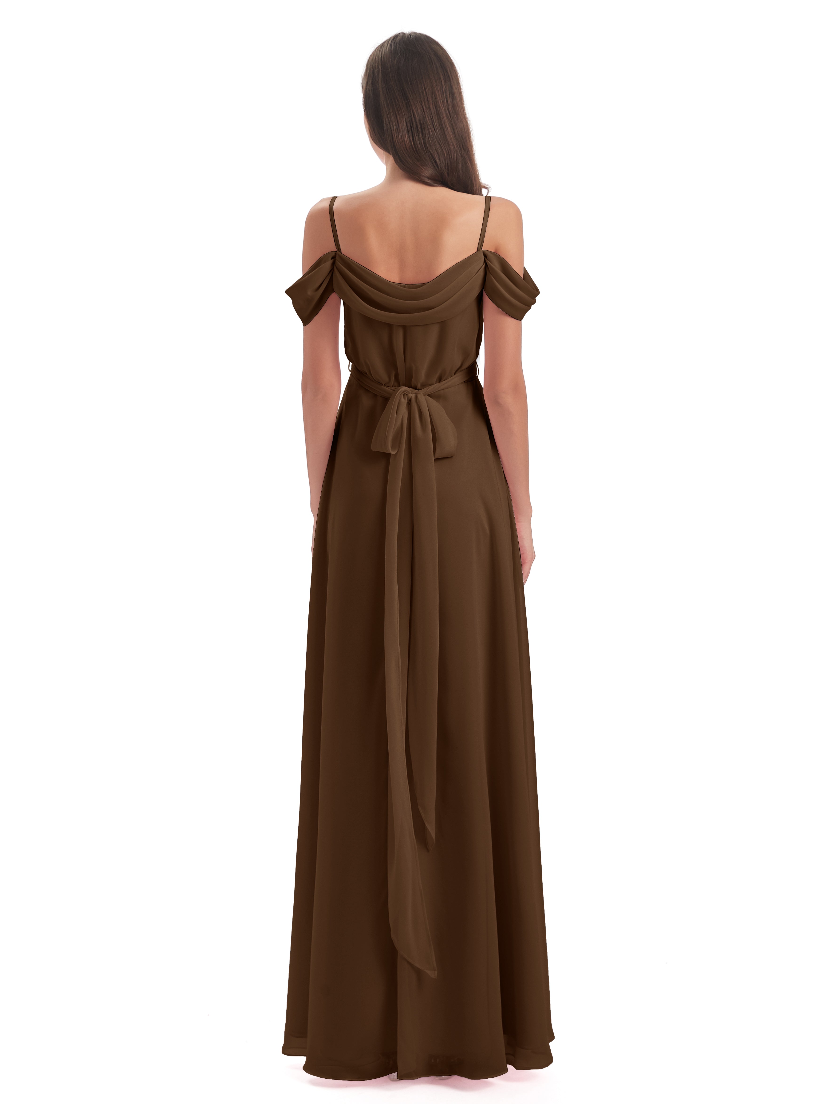 Robe Demoiselle D Honneur Brun Bretelles Spaghetti Fendue Plis Robes Demoiselle D'Honneur
