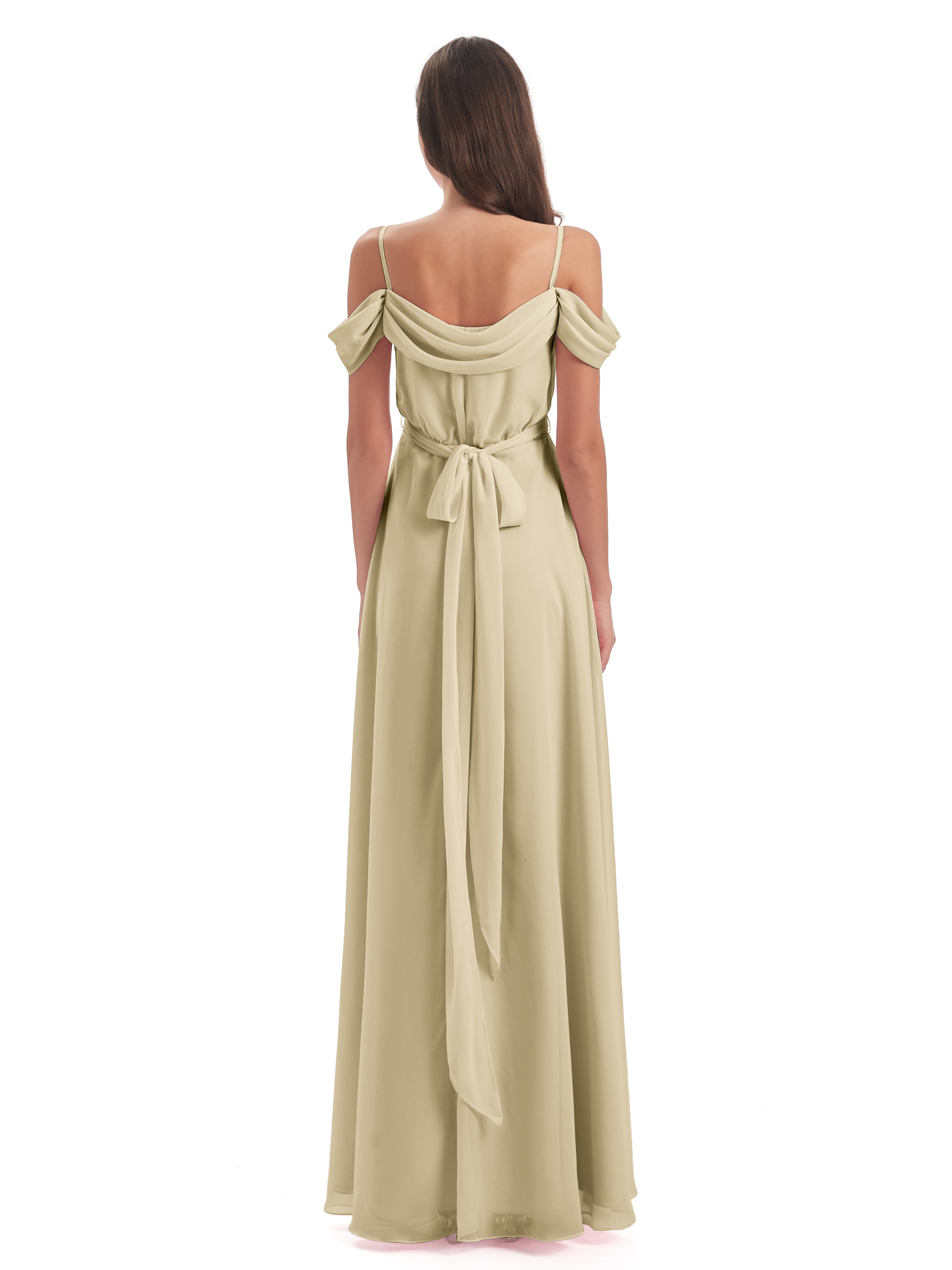 Robe Champagne Demoiselle D Honneur Bretelles Spaghetti Fendue Plis Robes Demoiselle D'Honneur