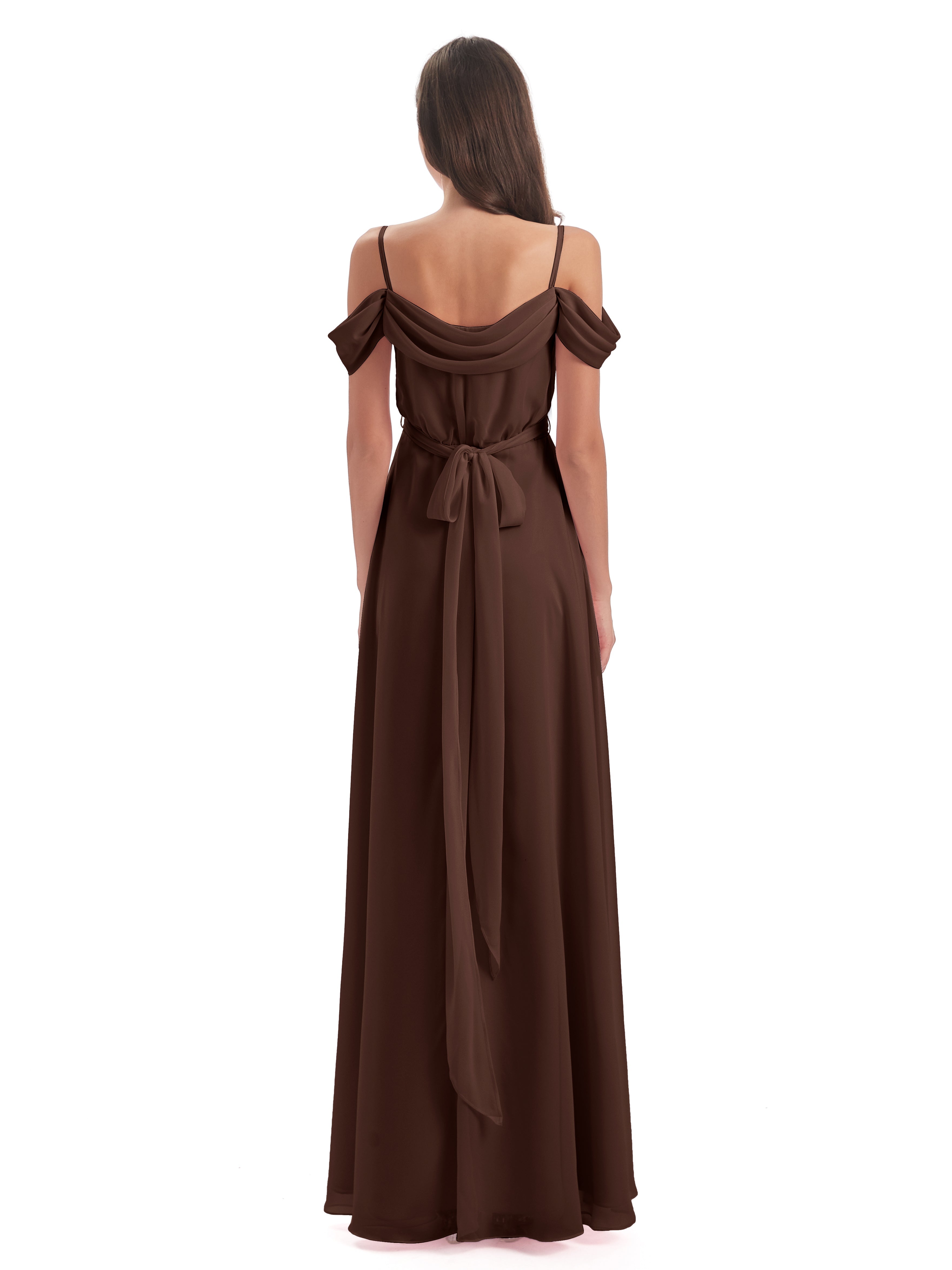 Robe De Demoiselle D Honneur Chocolat Bretelles Spaghetti Fendue Plis Robes Demoiselle D'Honneur