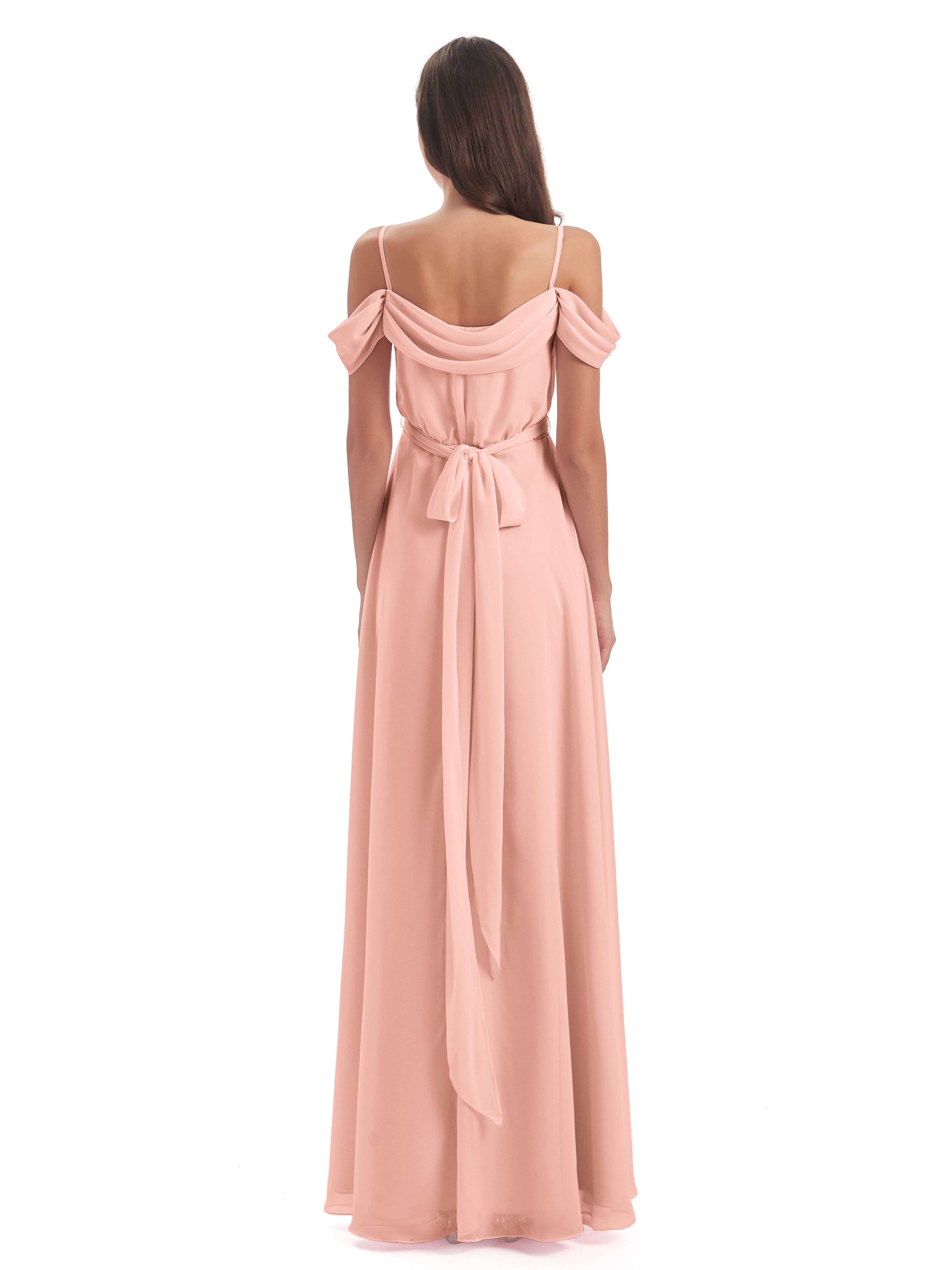 Robe De Demoiselle D Honneur Corail Bretelles Spaghetti Fendue Plis Robes Demoiselle D'Honneur