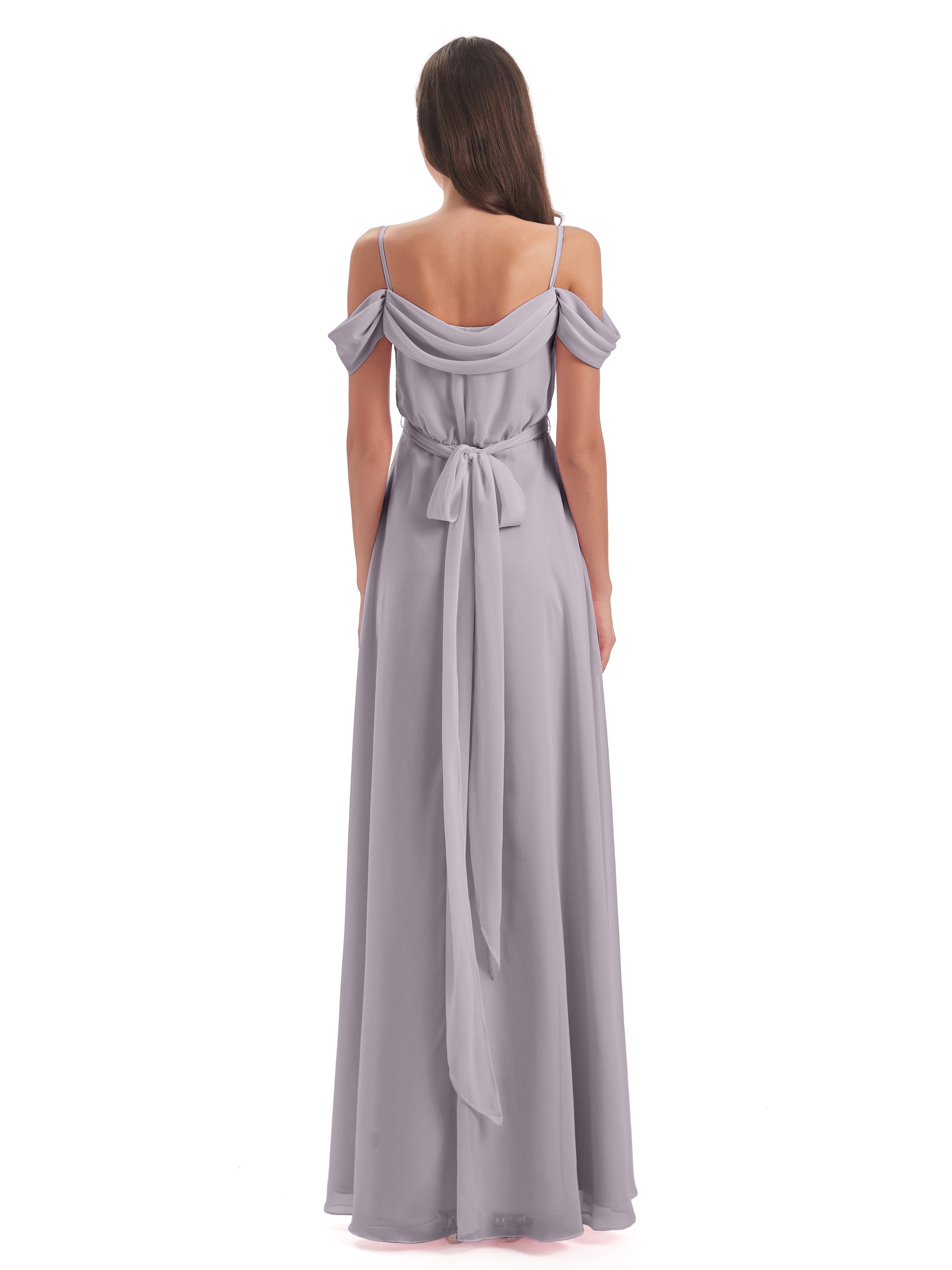 Robes De Demoiselle D'Honneur Couleur Crépuscule Bretelles Spaghetti Fendue Plis Robes Demoiselle D'Honneur