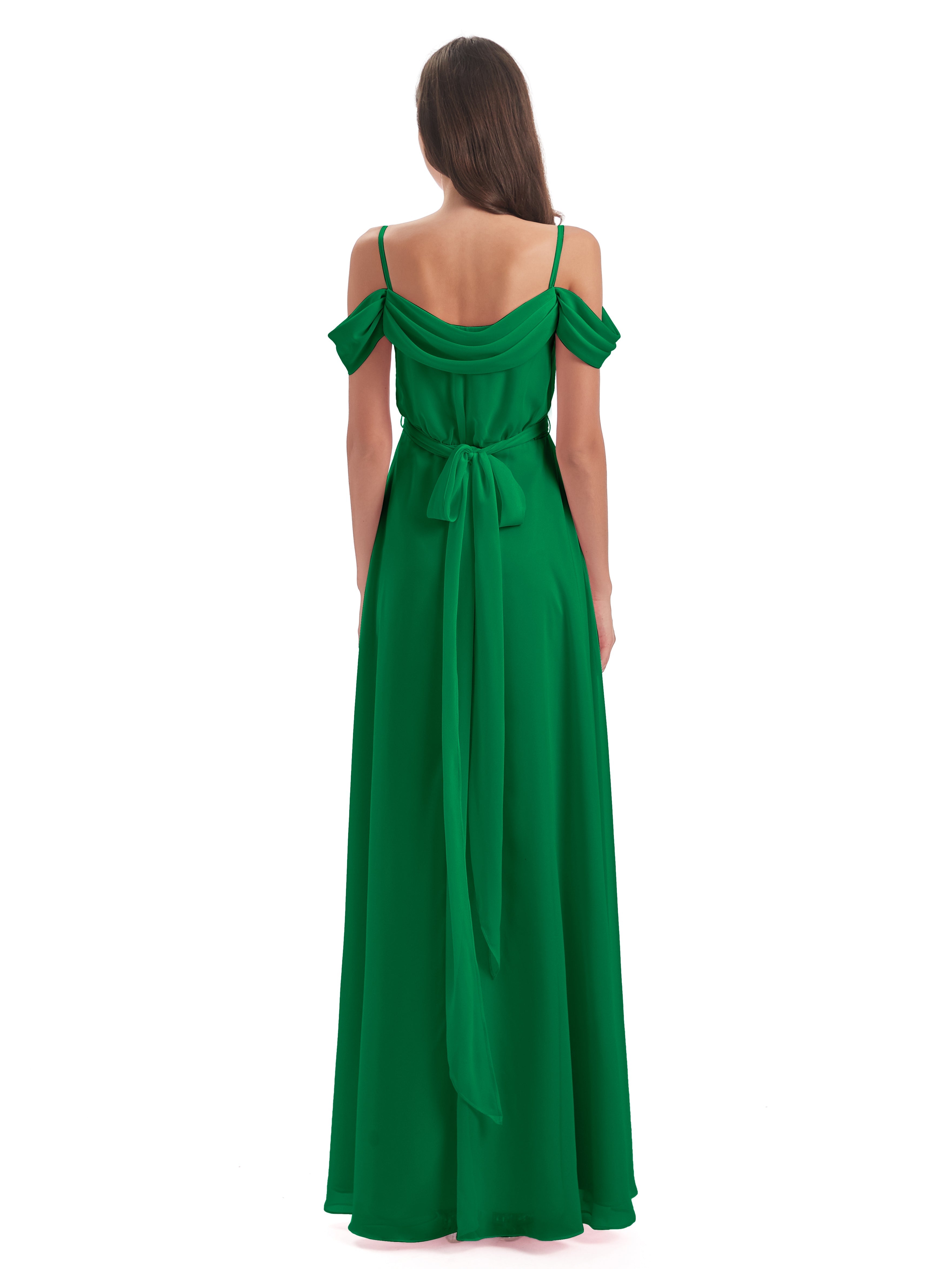 Robes De Demoiselle D'Honneur Vert Émeraude Foncé Bretelles Spaghetti Fendue Plis Robes Demoiselle D'Honneur