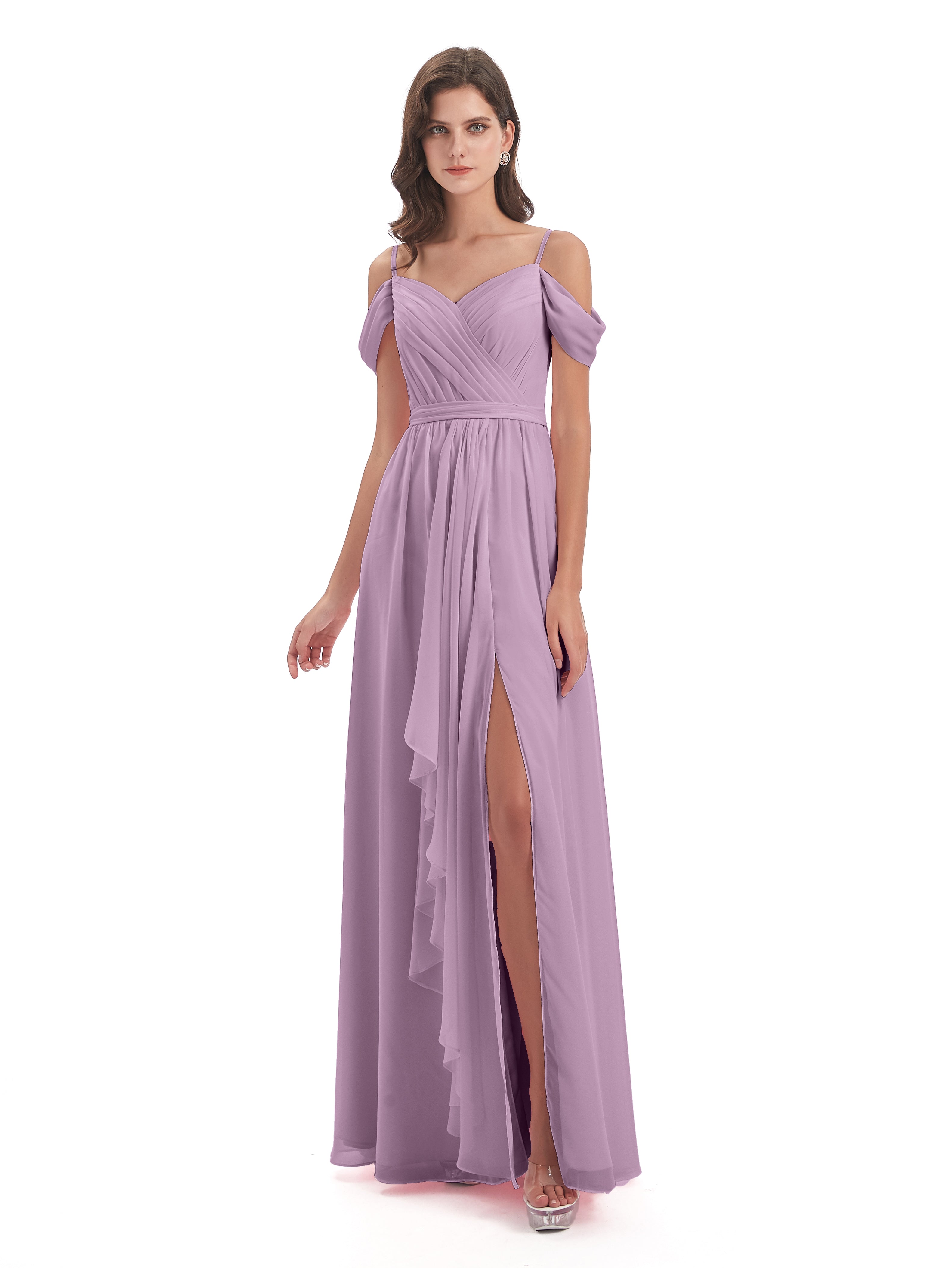 Robes De Demoiselle D'Honneur Glycine Bretelles Spaghetti Fendue Plis Robes Demoiselle D'Honneur