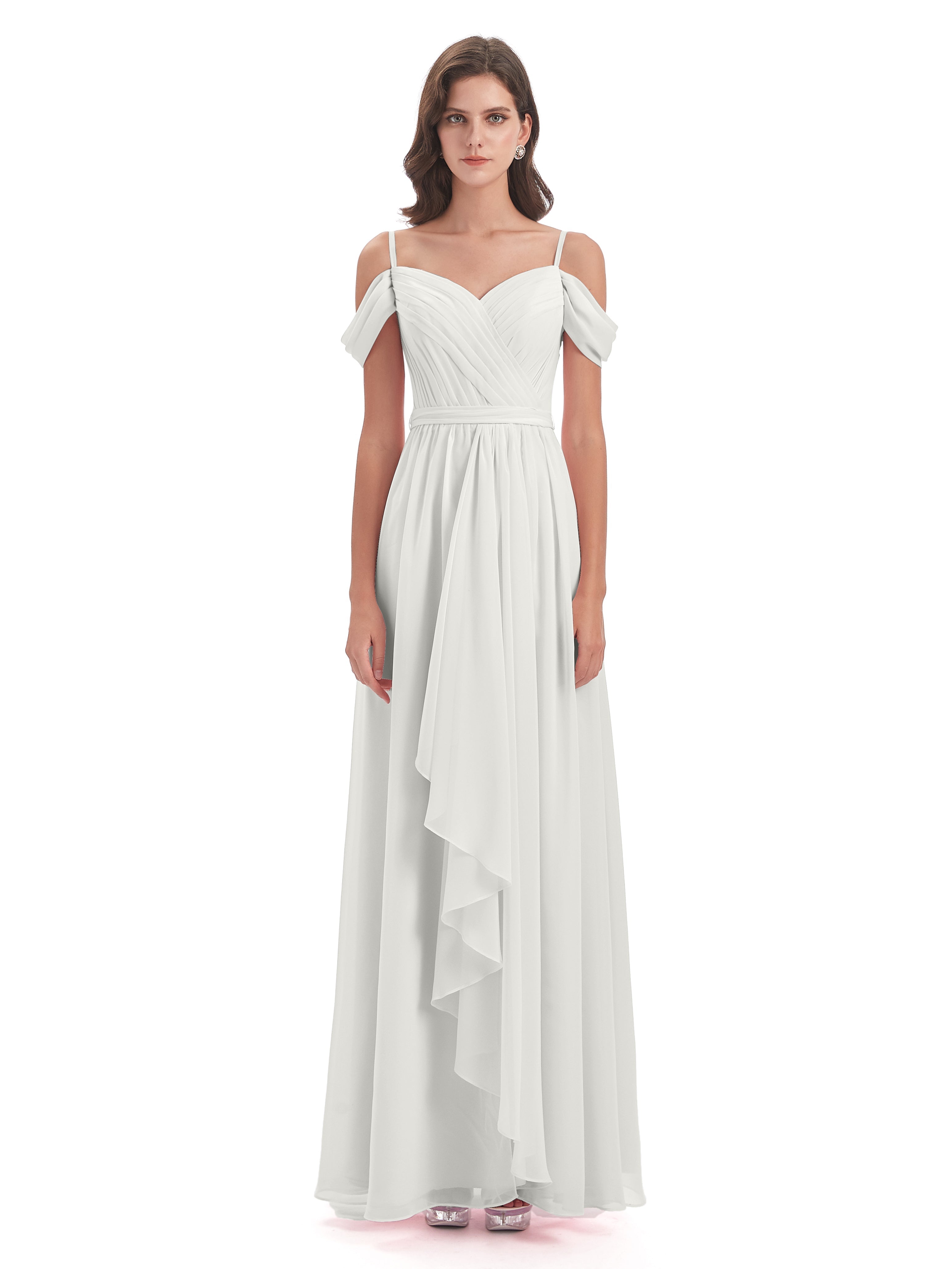 Robe Demoiselle D Honneur Ivoire Bretelles Spaghetti Fendue Plis Robes Demoiselle D'Honneur