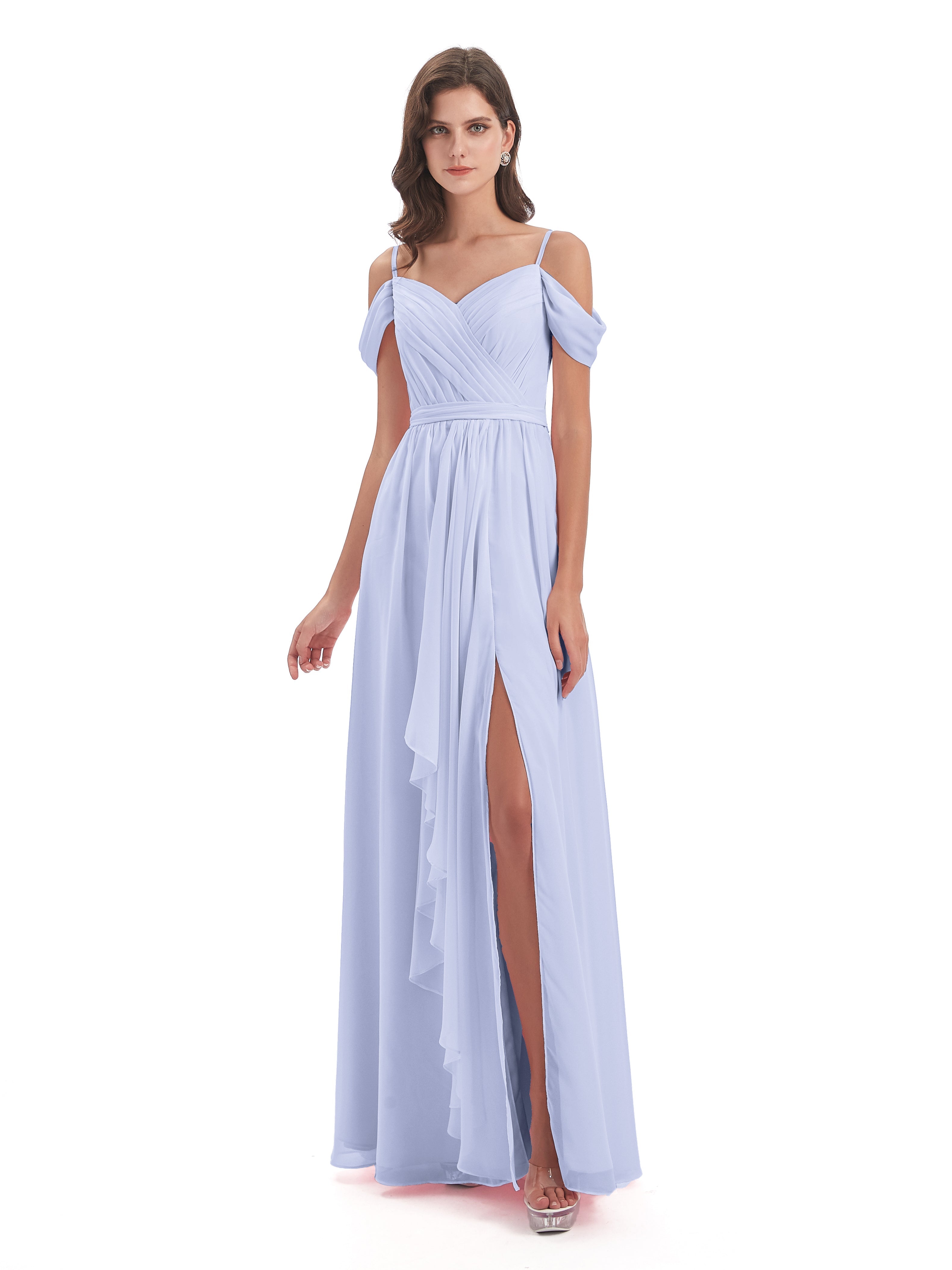 Robes De Demoiselle D'Honneur Lavande Bretelles Spaghetti Fendue Plis Robes Demoiselle D'Honneur