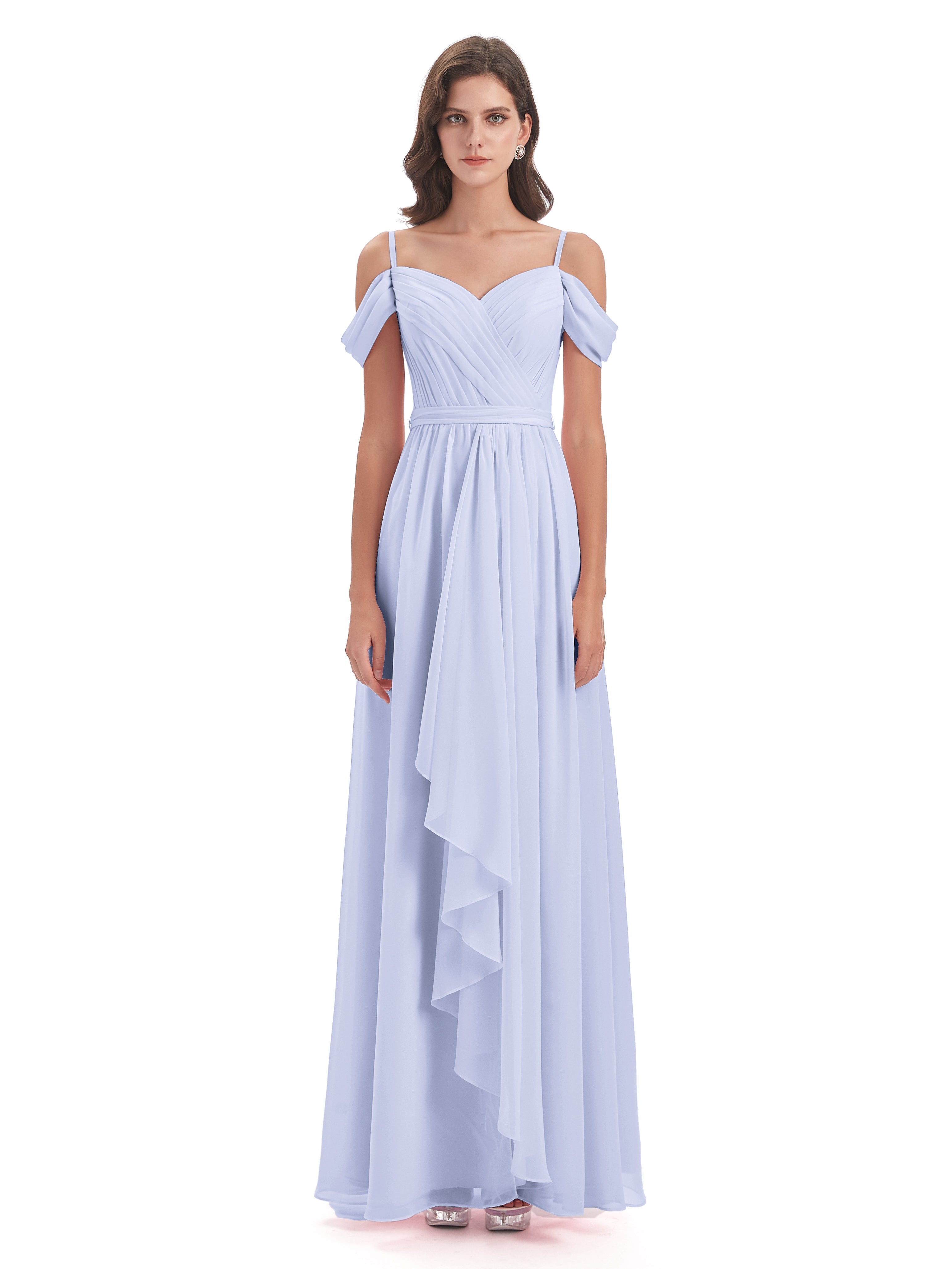 Robes De Demoiselle D'Honneur Lavande Bretelles Spaghetti Fendue Plis Robes Demoiselle D'Honneur