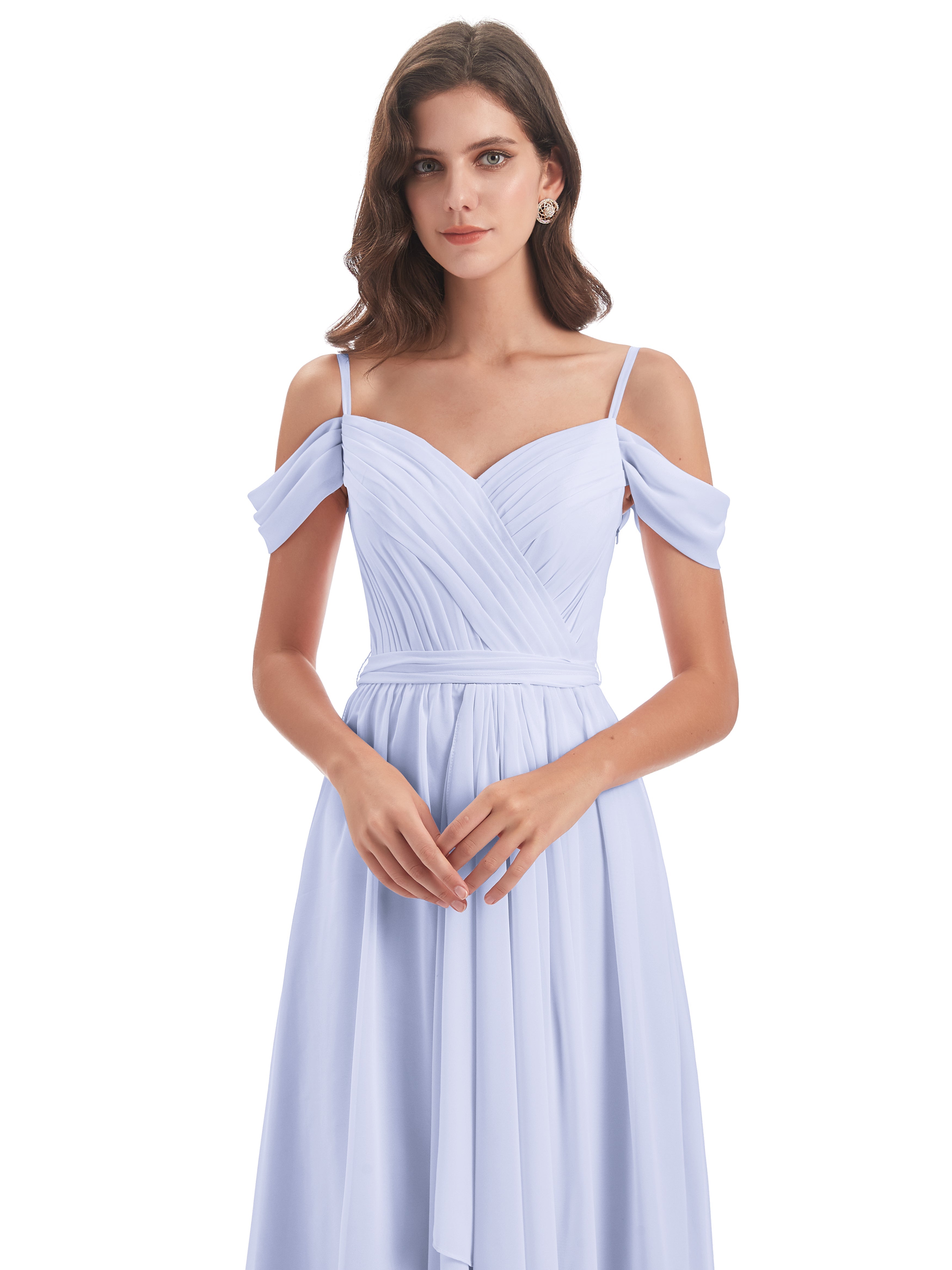Robes De Demoiselle D'Honneur Lavande Bretelles Spaghetti Fendue Plis Robes Demoiselle D'Honneur