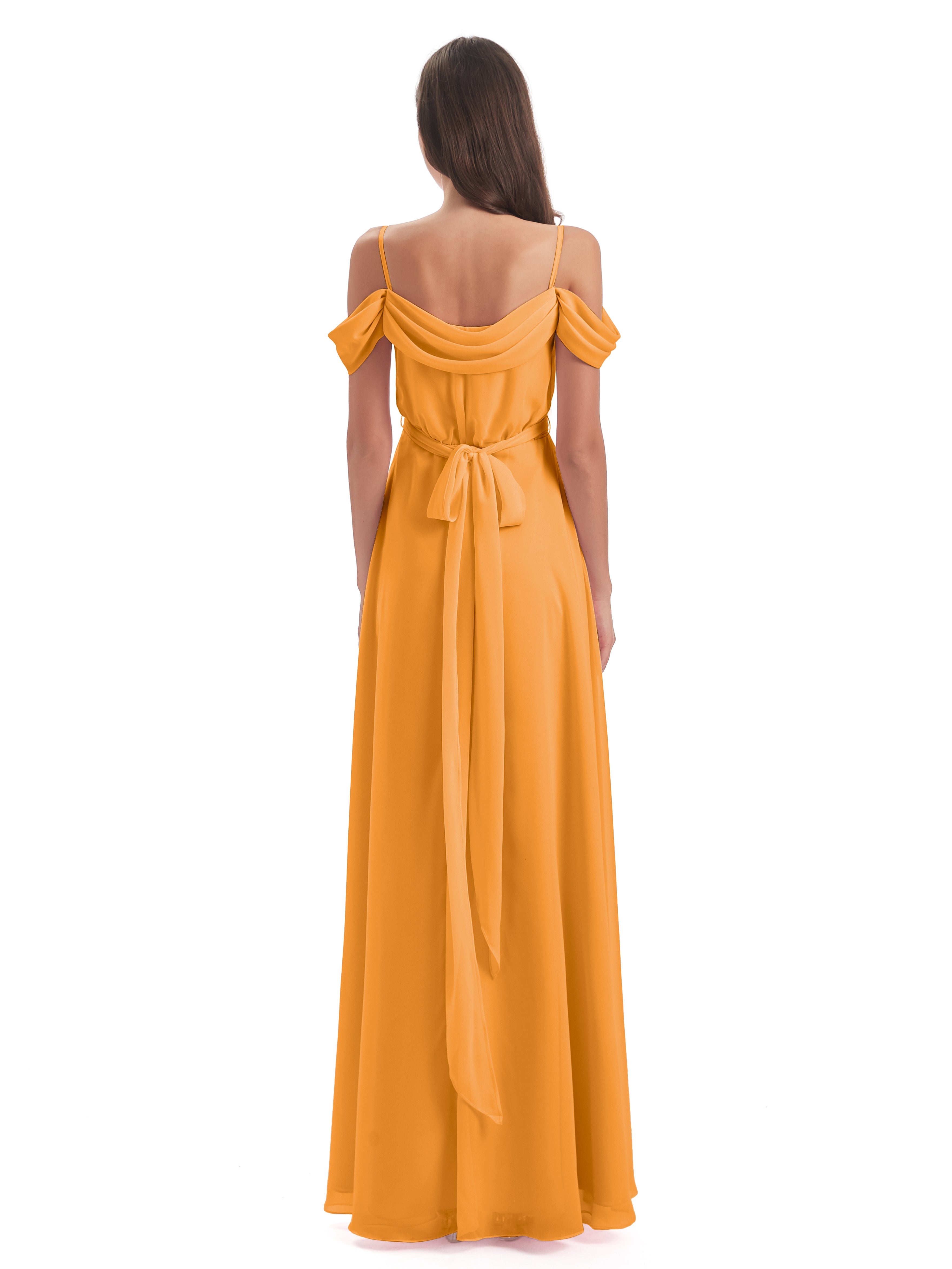 Robes De Demoiselle D'Honneur Mandarine Bretelles Spaghetti Fendue Plis Robes Demoiselle D'Honneur