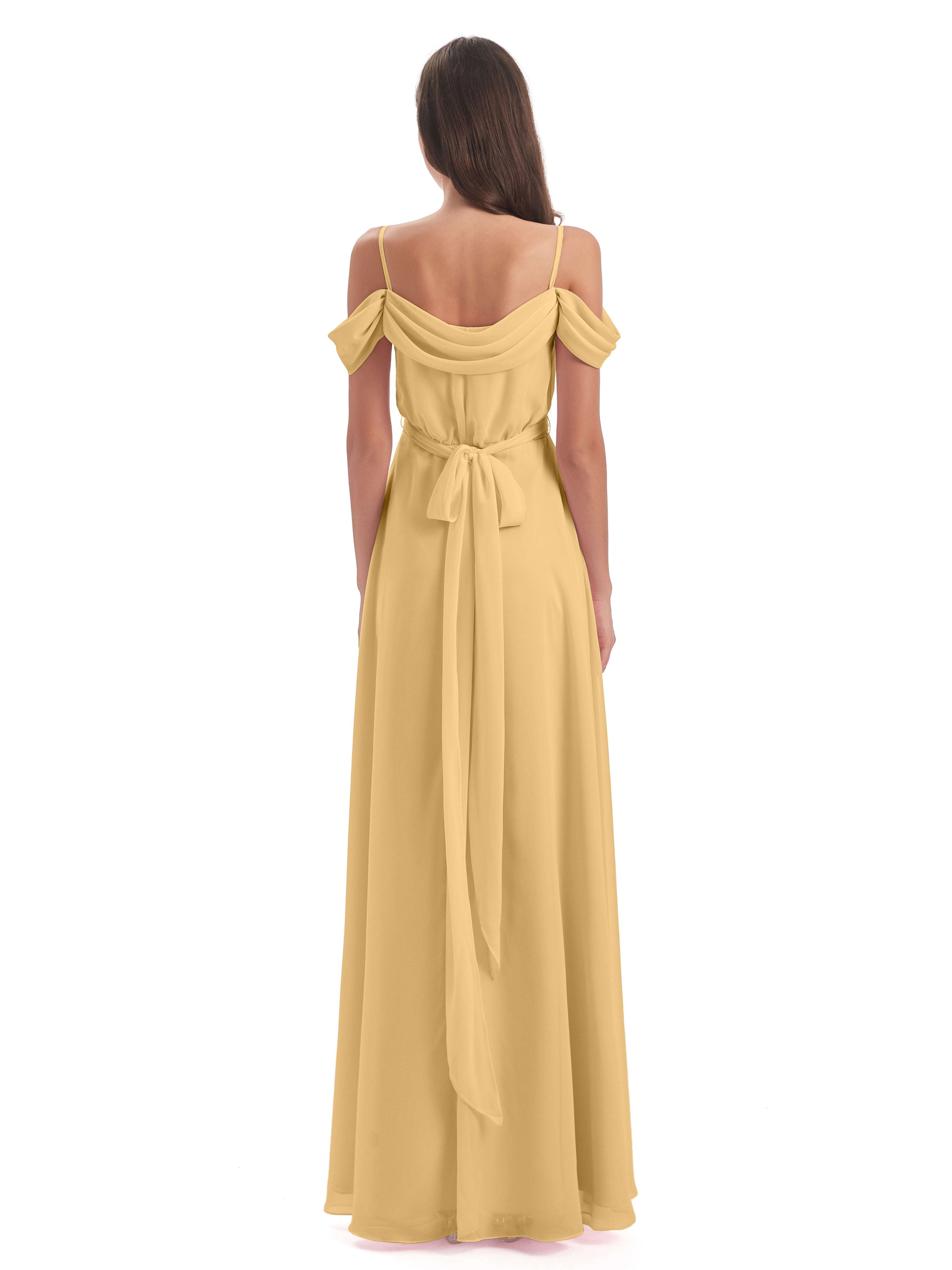 Robe Demoiselle D Honneur Doré Bretelles Spaghetti Fendue Plis Robes Demoiselle D'Honneur