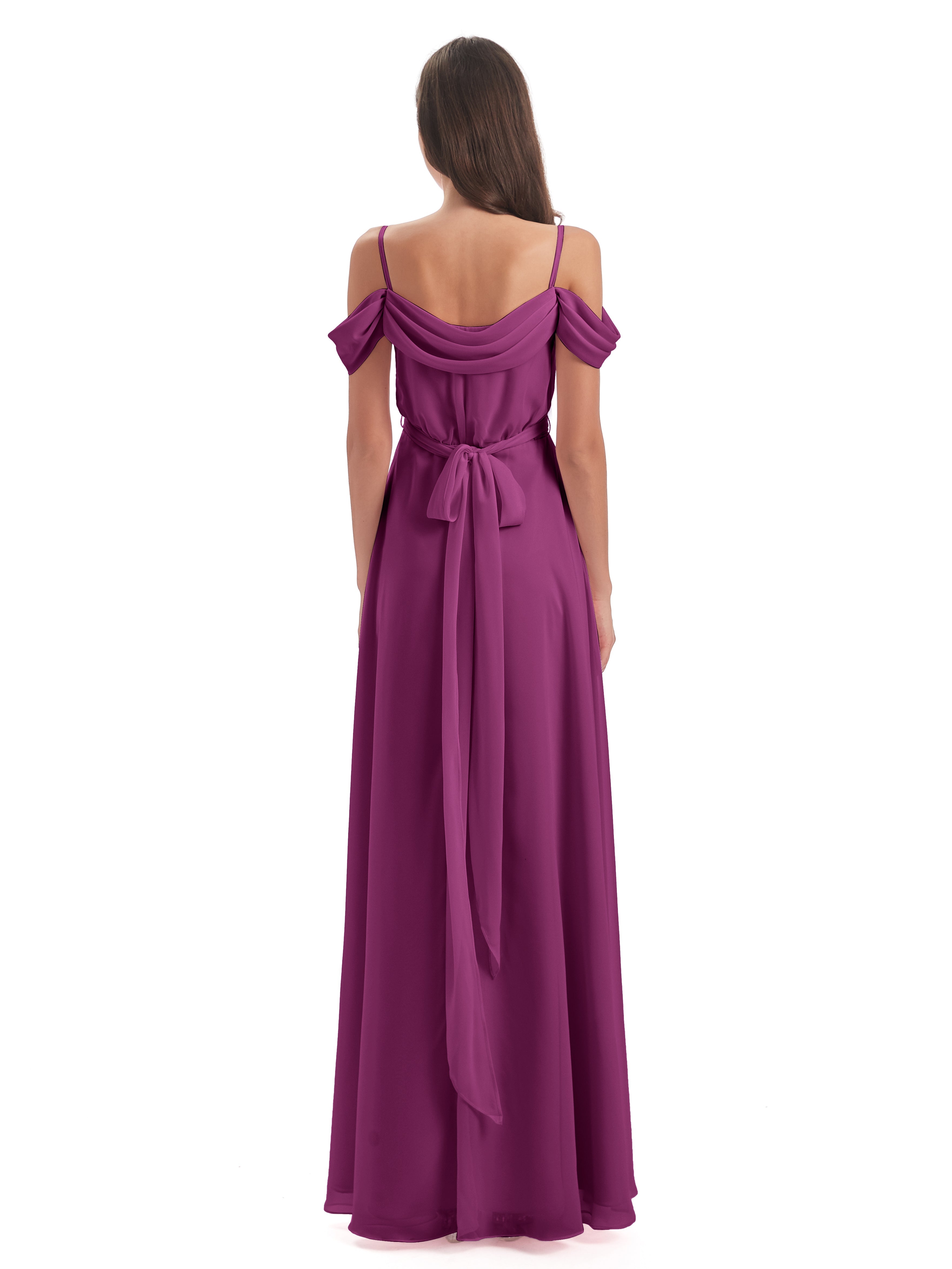 Robes De Demoiselle D'Honneur Orchidée Bretelles Spaghetti Fendue Plis Robes Demoiselle D'Honneur