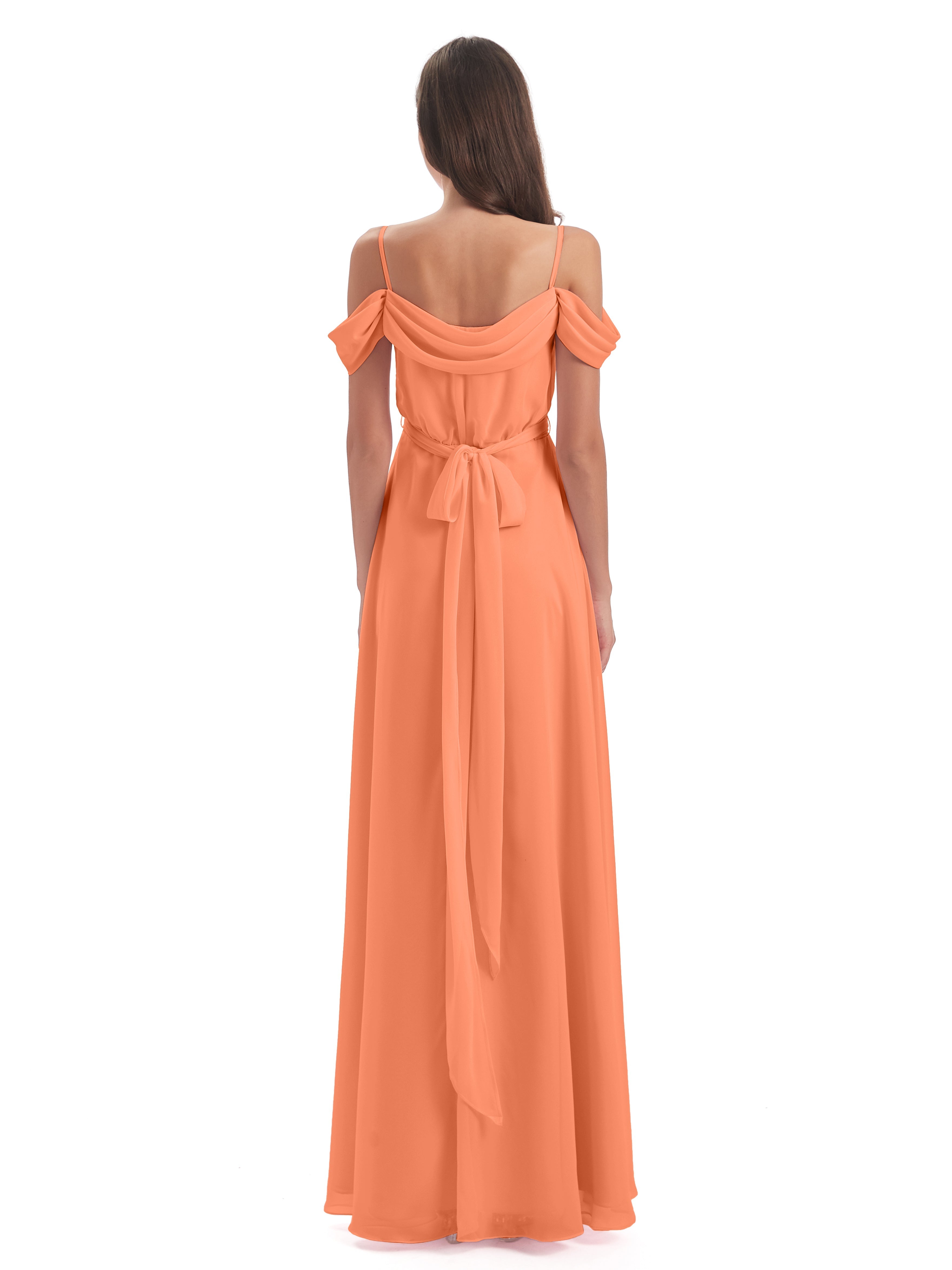 Robes De Demoiselle D'Honneur Papaye Bretelles Spaghetti Fendue Plis Robes Demoiselle D'Honneur