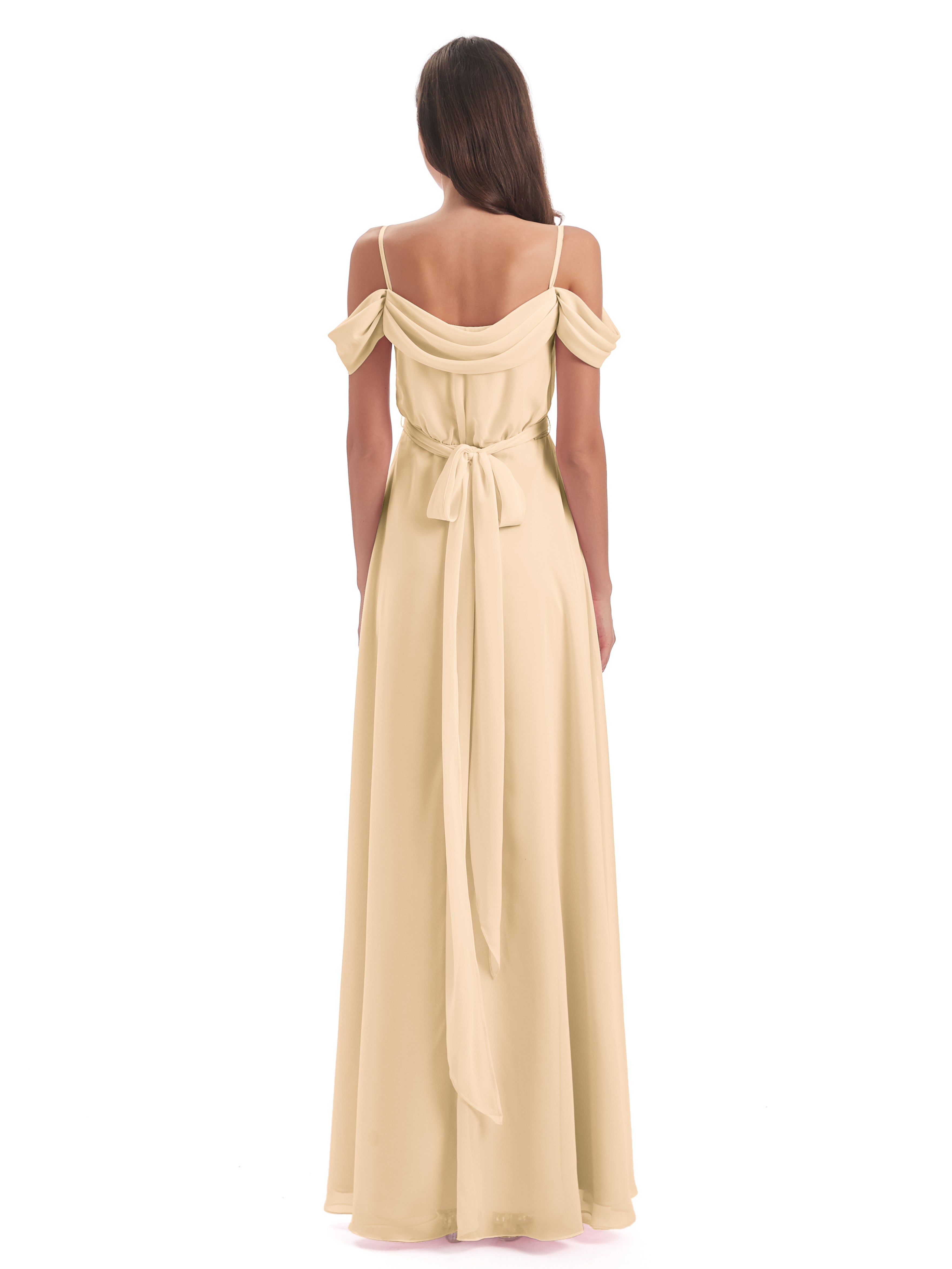 Robe Demoiselle D Honneur Pêche Bretelles Spaghetti Fendue Plis Robes Demoiselle D'Honneur