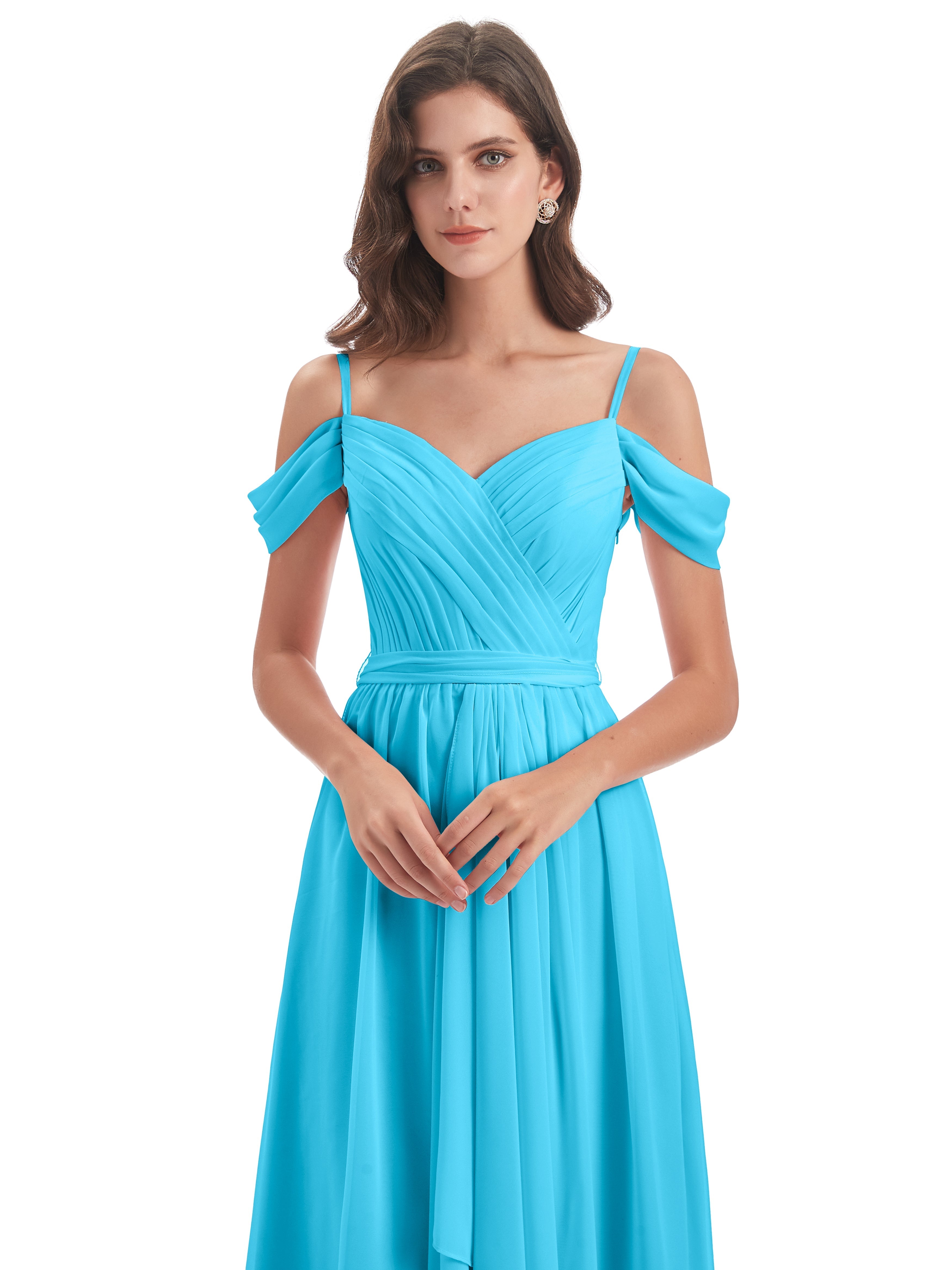 Robe De Demoiselle D'Honneur En Piscine Bretelles Spaghetti Fendue Plis Robes Demoiselle D'Honneur
