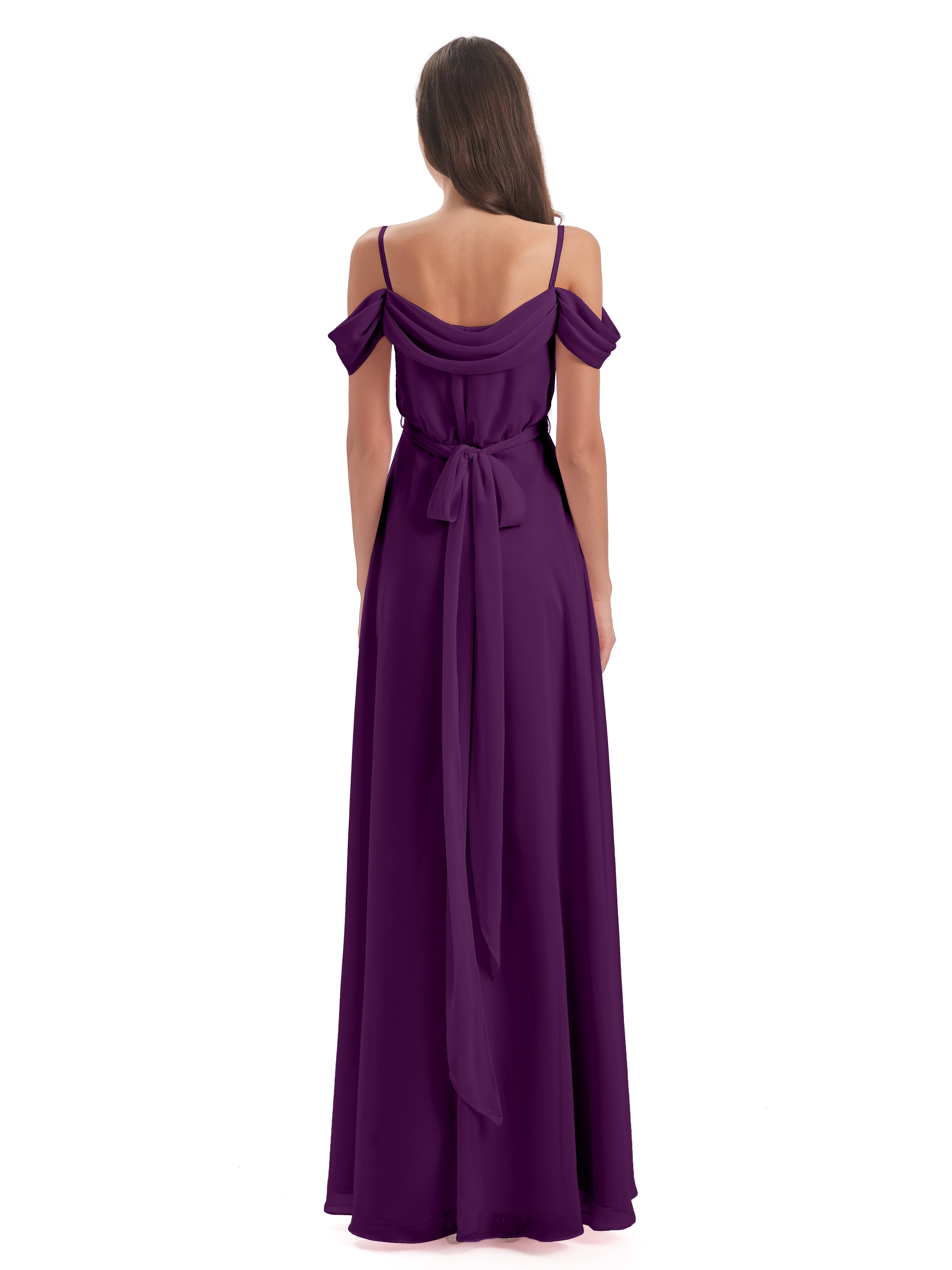 Robes De Demoiselle D'Honneur En Raisin Bretelles Spaghetti Fendue Plis Robes Demoiselle D'Honneur