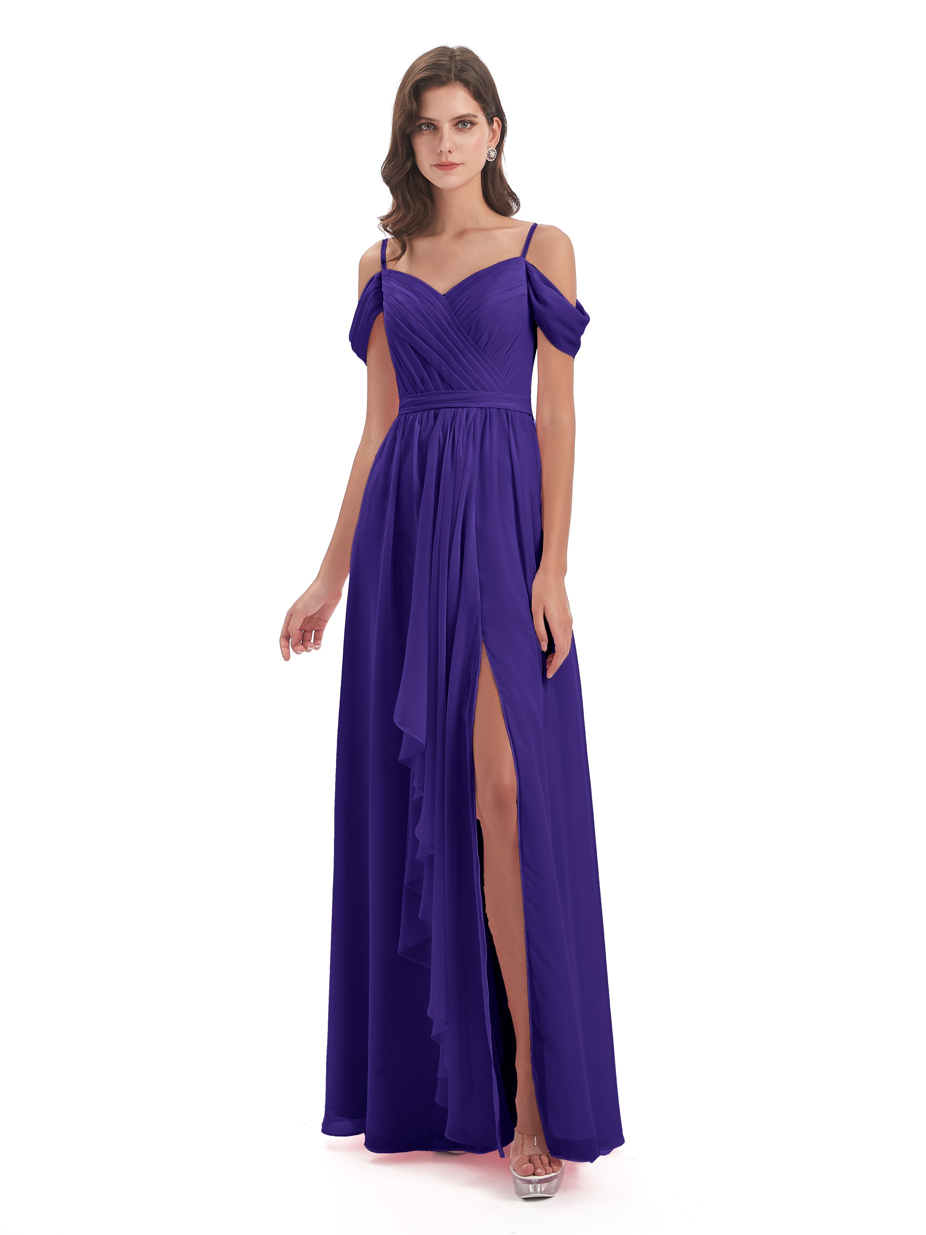 Robes De Demoiselle D'Honneur En Régence Bretelles Spaghetti Fendue Plis Robes Demoiselle D'Honneur