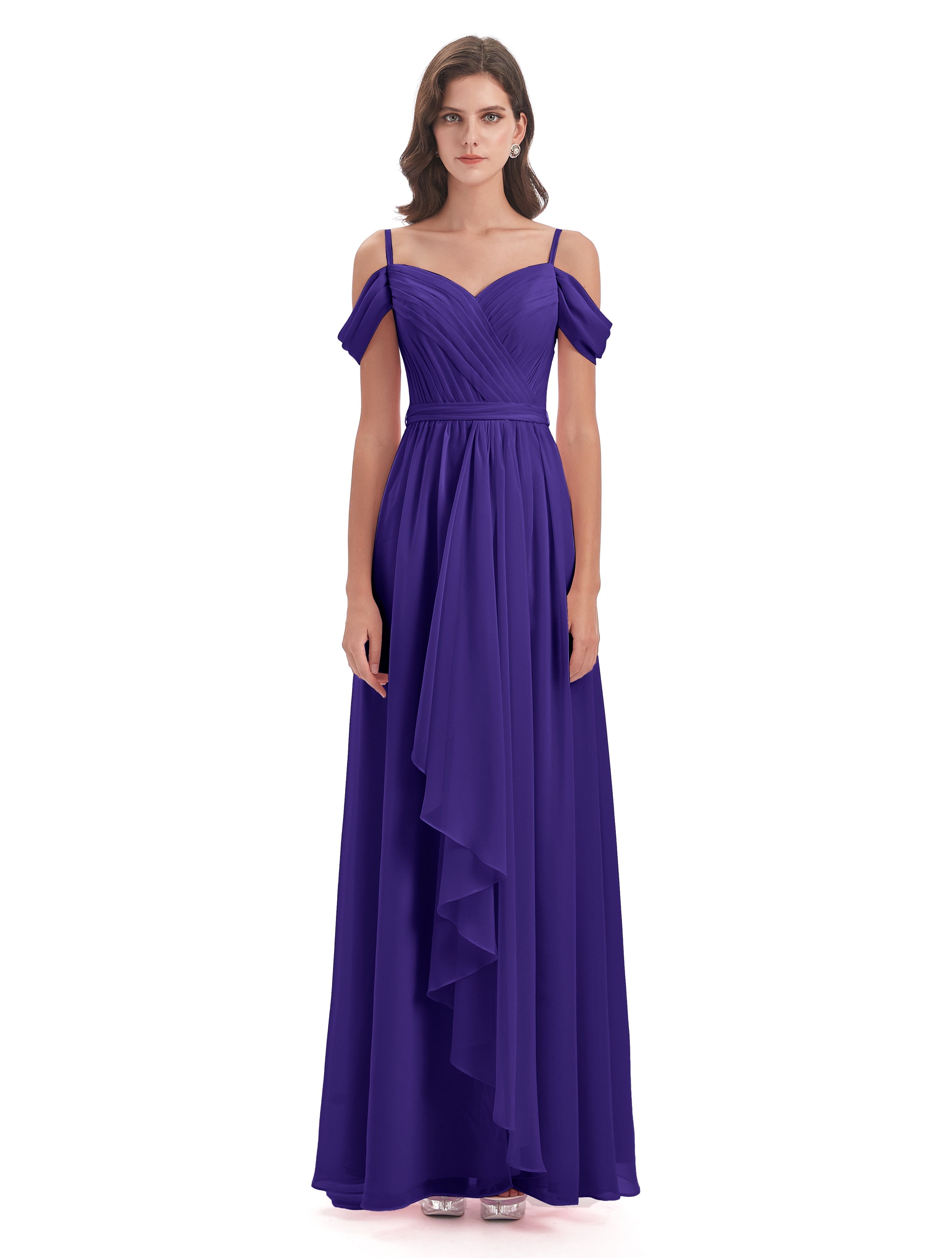 Robes De Demoiselle D'Honneur En Régence Bretelles Spaghetti Fendue Plis Robes Demoiselle D'Honneur
