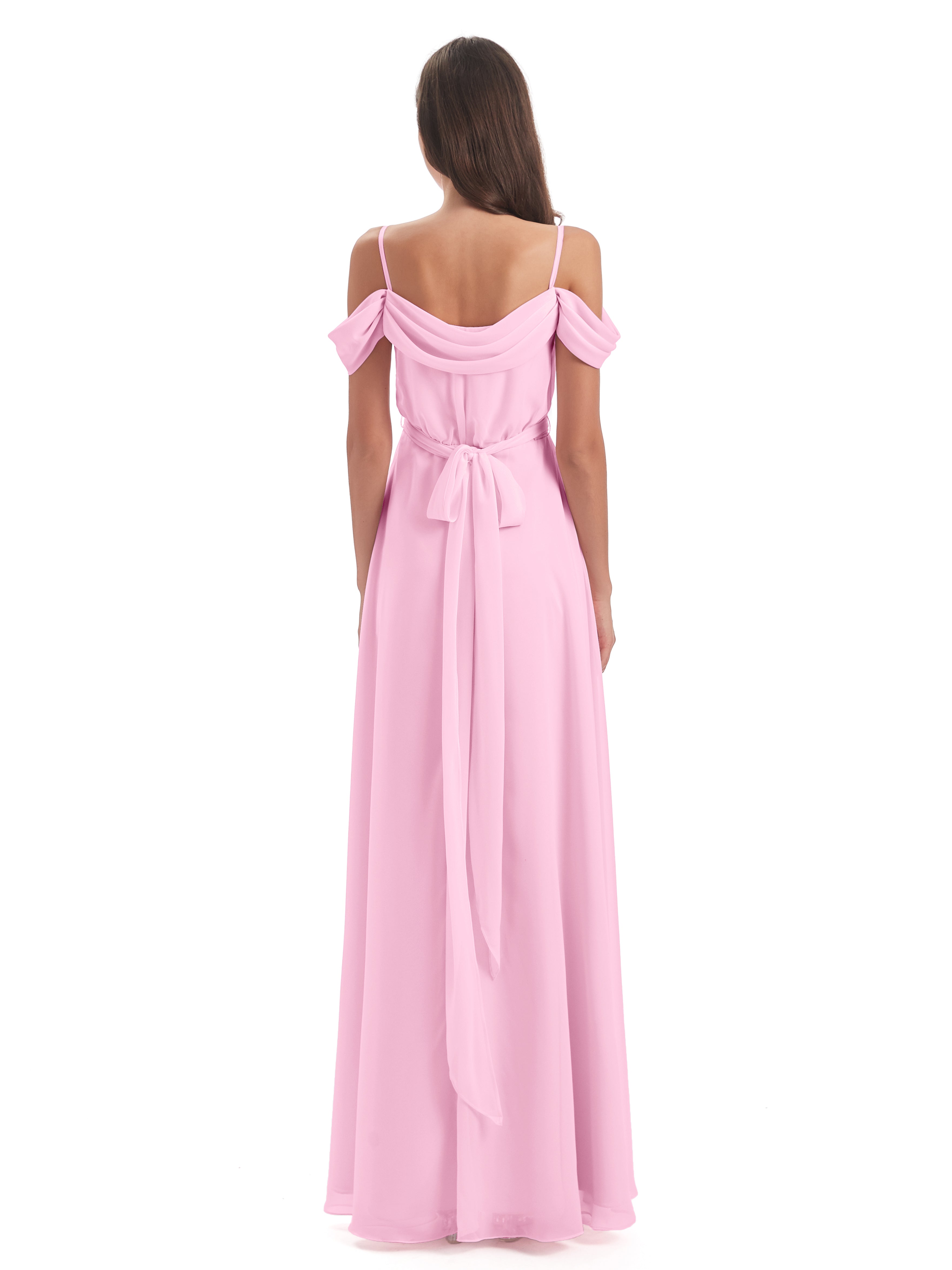 Robe Demoiselle D Honneur Rose Bonbon Bretelles Spaghetti Fendue Plis Robes Demoiselle D'Honneur