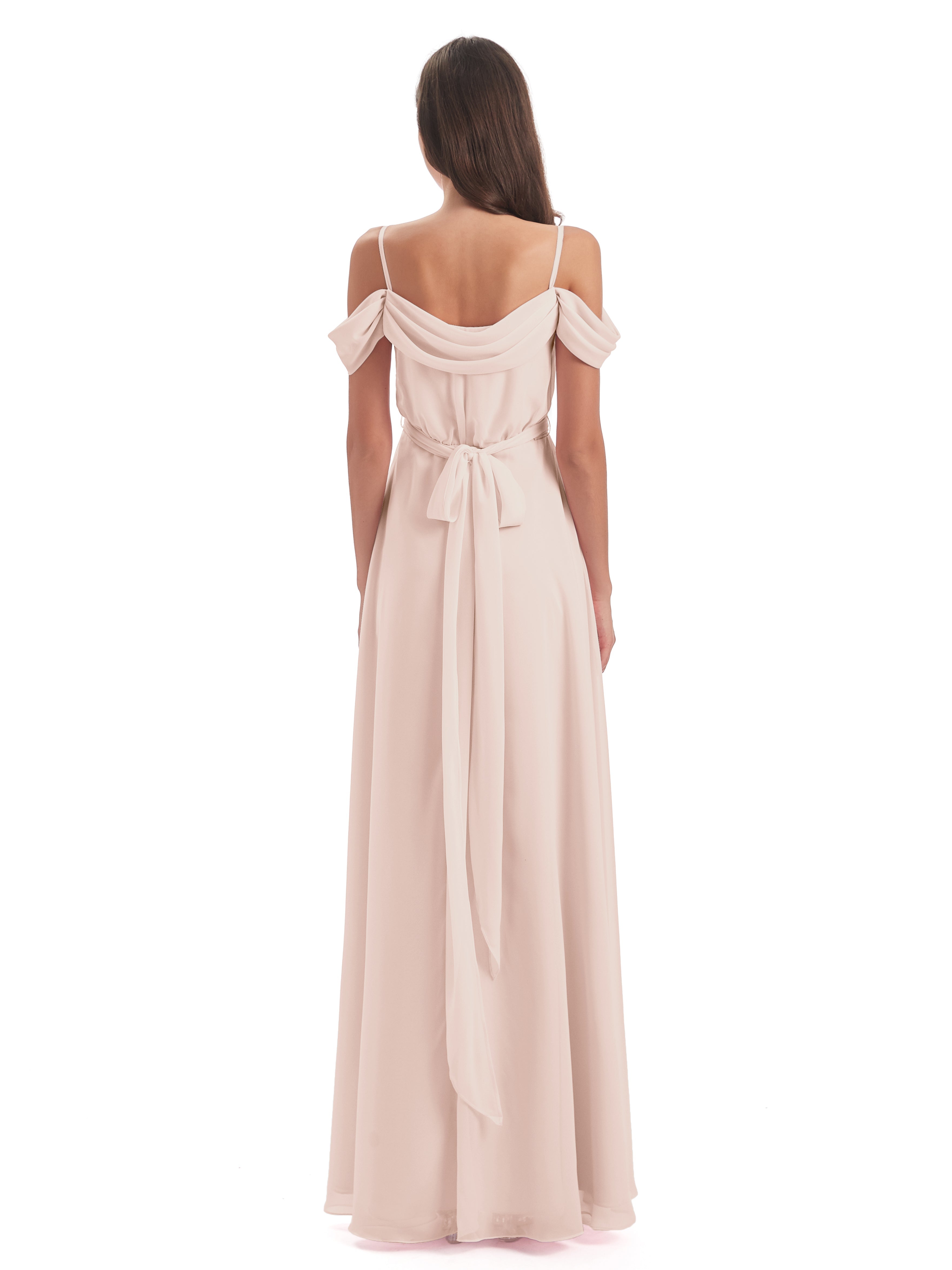 Robe Demoiselle D Honneur Rose Perle Bretelles Spaghetti Fendue Plis Robes Demoiselle D'Honneur