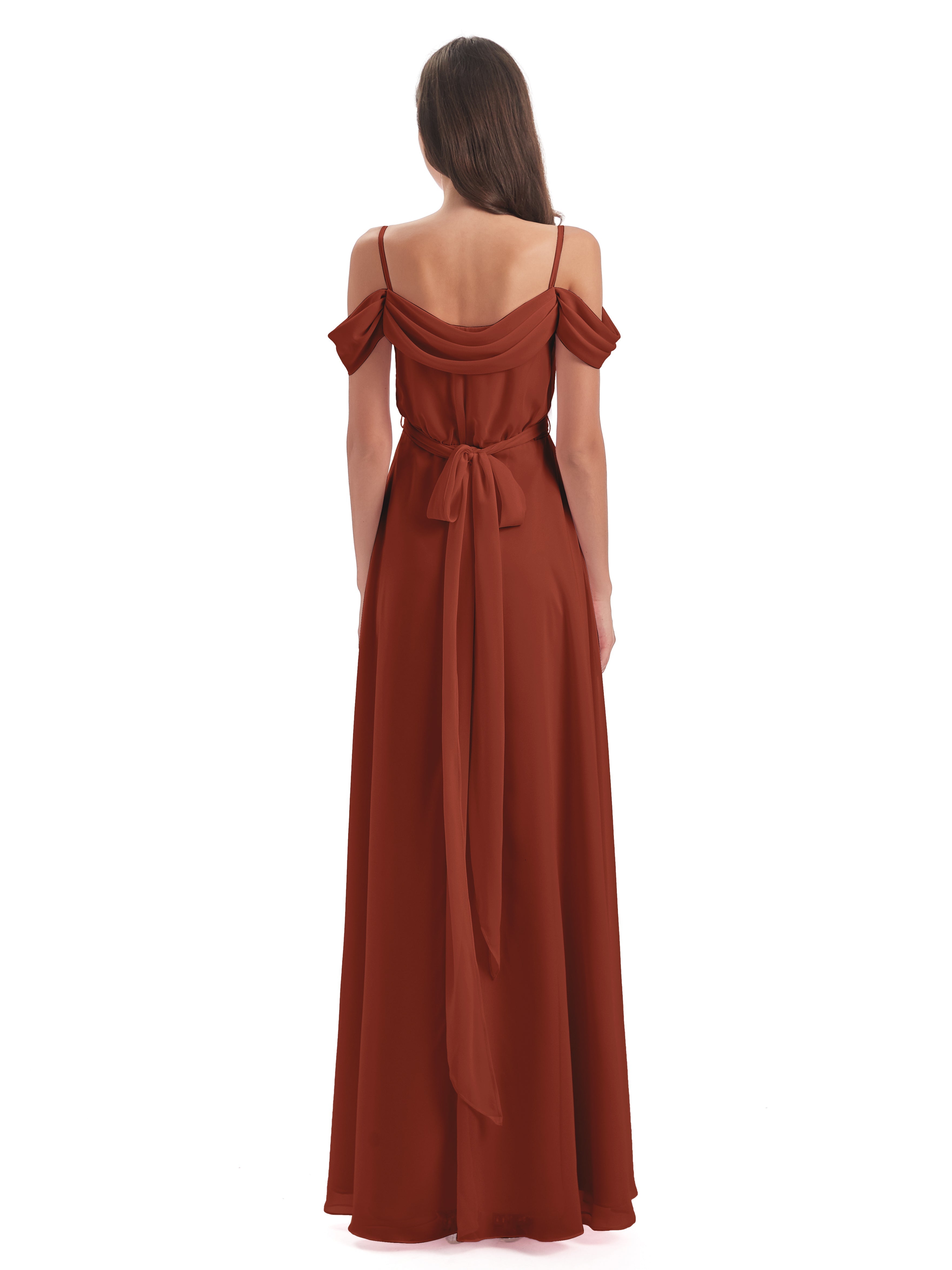 Robe De Demoiselle D'Honneur De Rouille Au Sol Bretelles Spaghetti Fendue Plis Robes Demoiselle D'Honneur