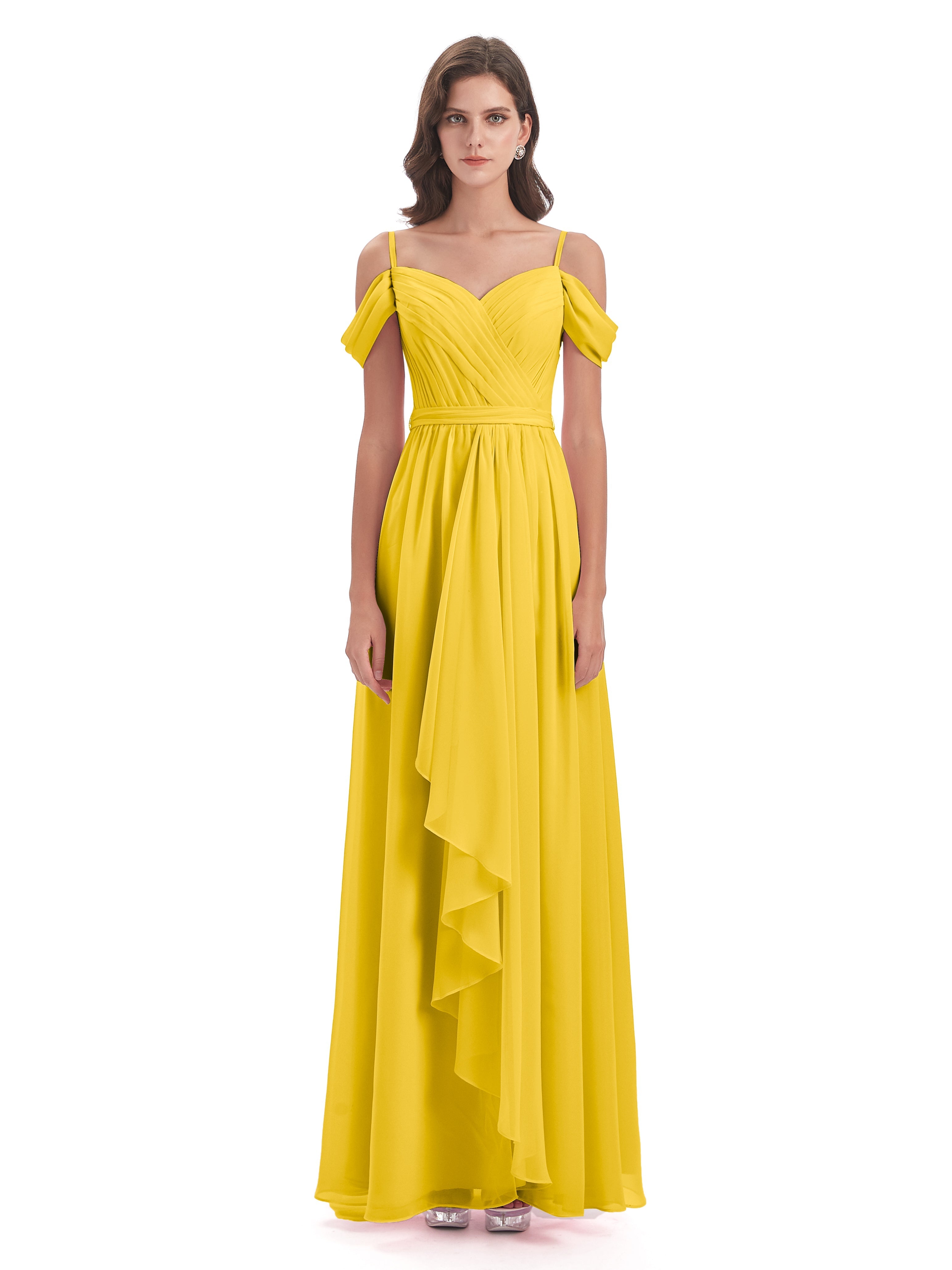 Robe De Demoiselle D'Honneur Souci Bretelles Spaghetti Fendue Plis Robes Demoiselle D'Honneur