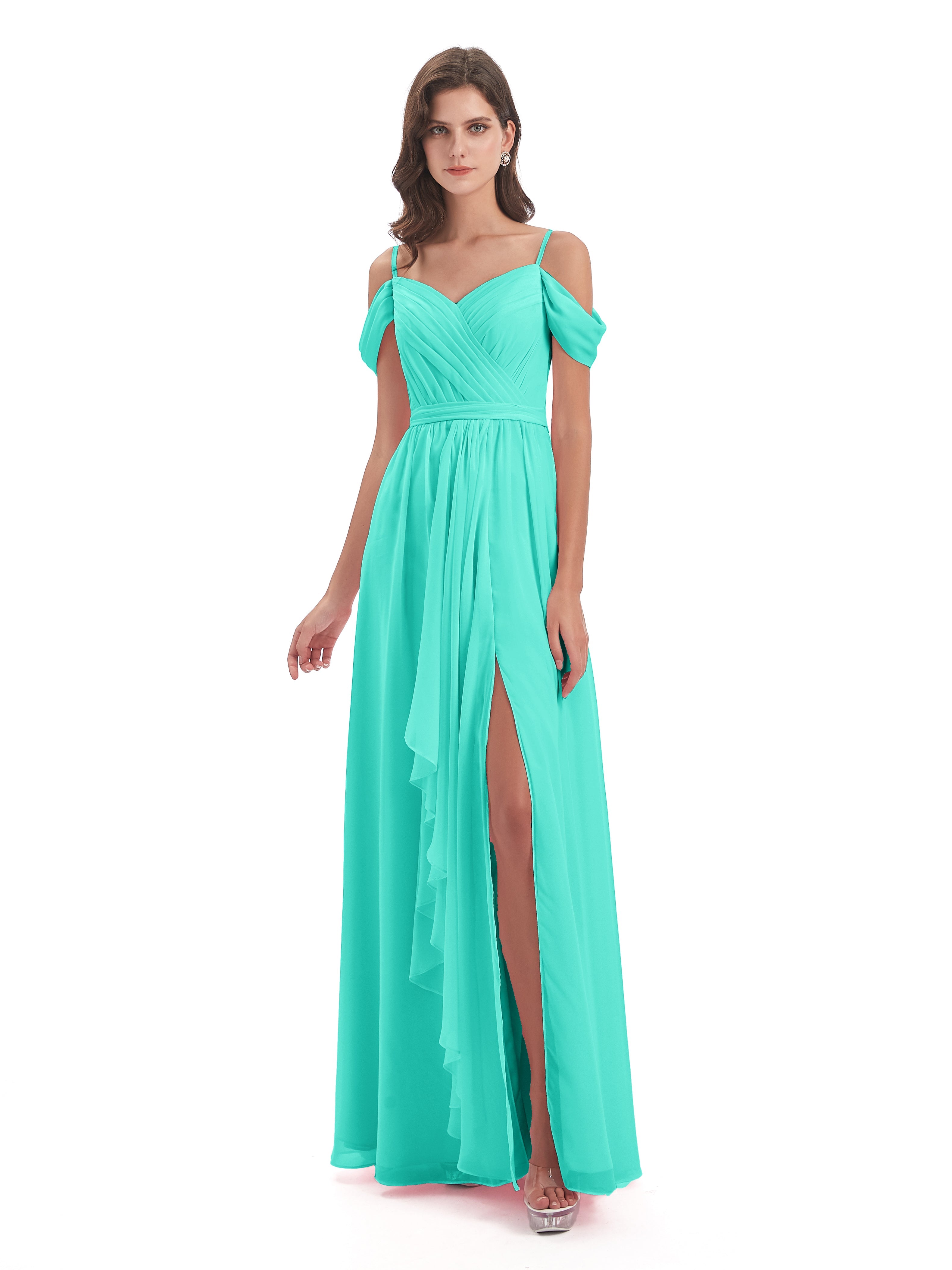 Robes De Demoiselle D'Honneur Spa Bretelles Spaghetti Fendue Plis Robes Demoiselle D'Honneur