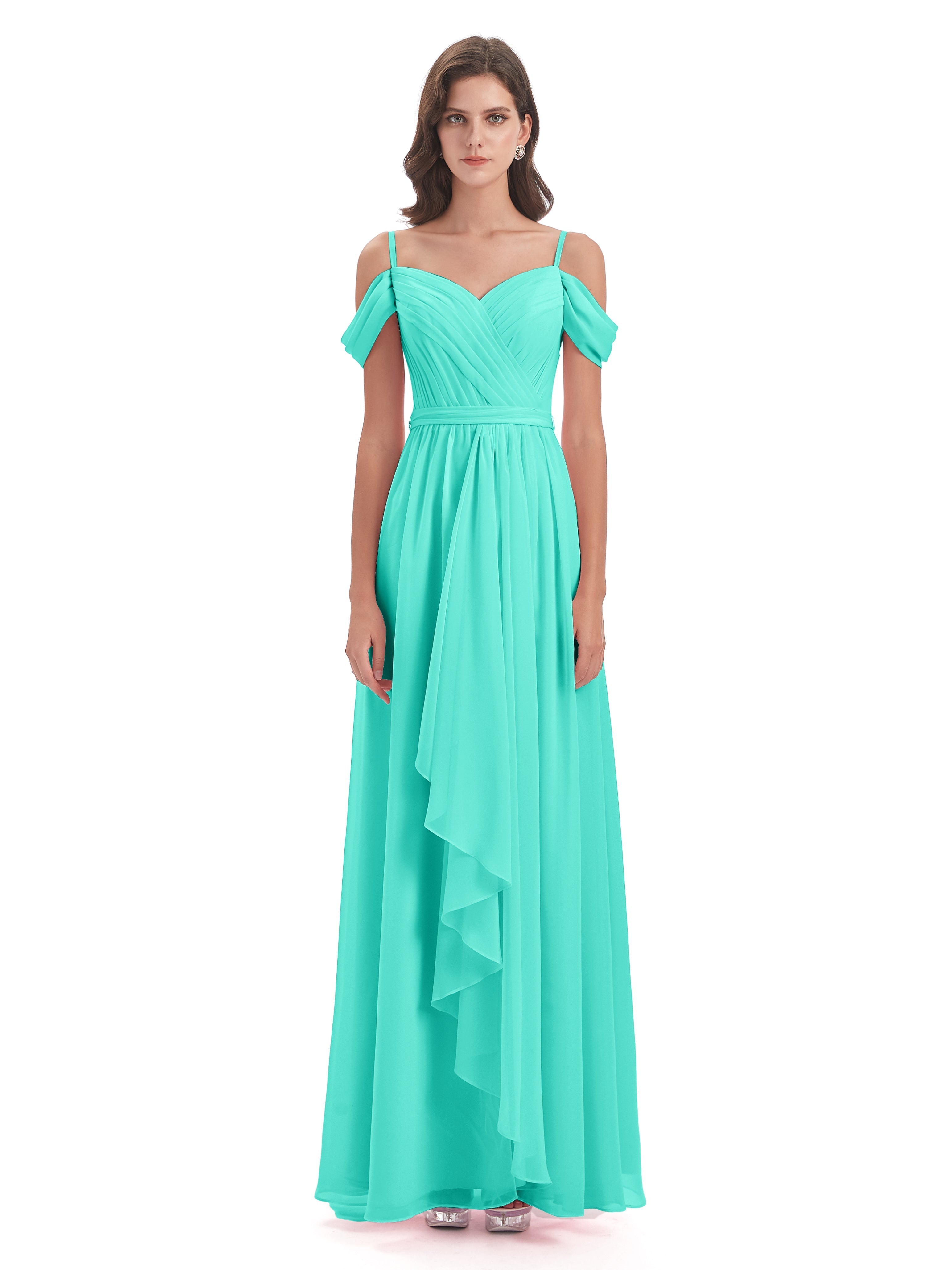 Robes De Demoiselle D'Honneur Spa Bretelles Spaghetti Fendue Plis Robes Demoiselle D'Honneur