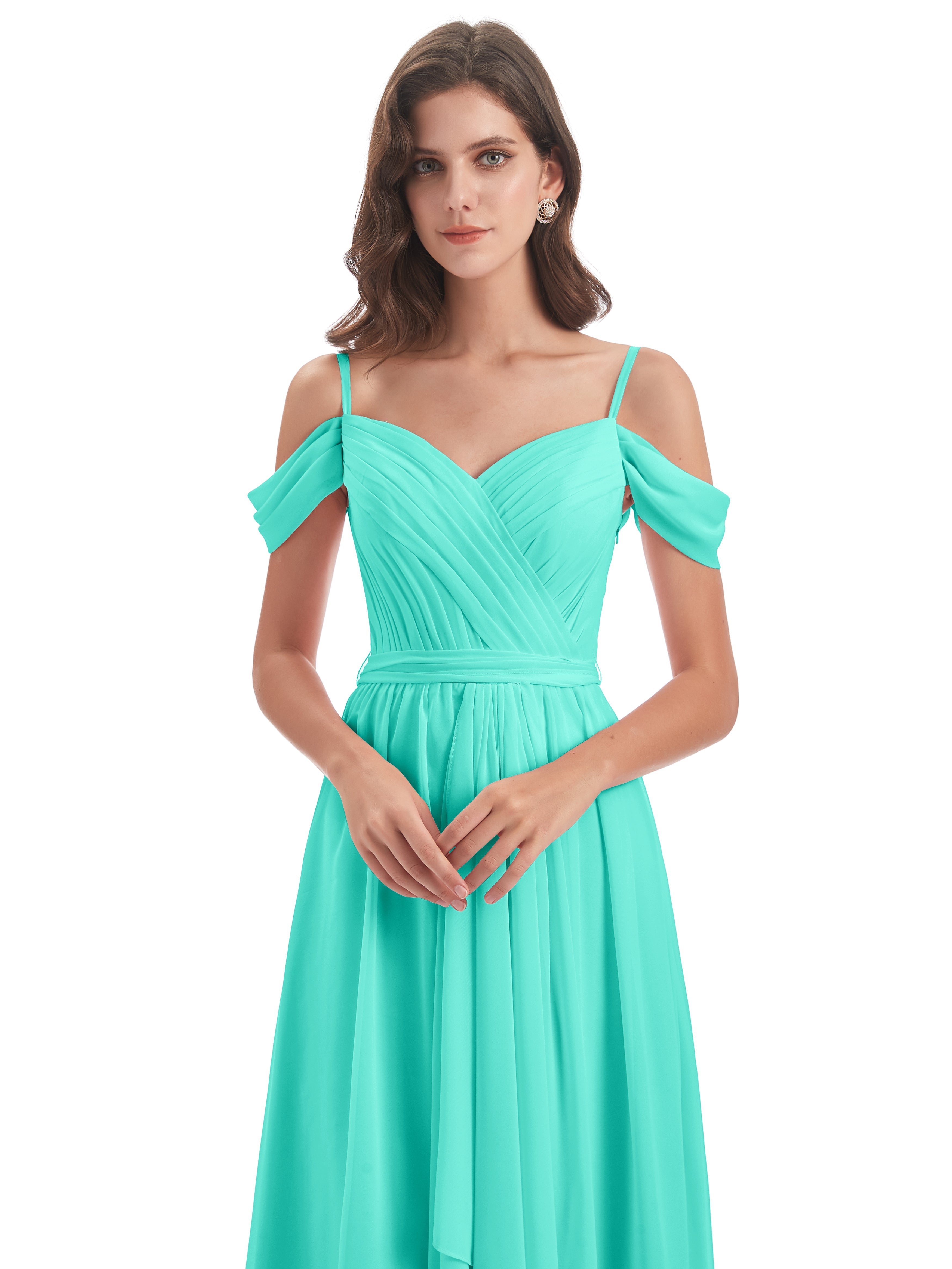 Robes De Demoiselle D'Honneur Spa Bretelles Spaghetti Fendue Plis Robes Demoiselle D'Honneur