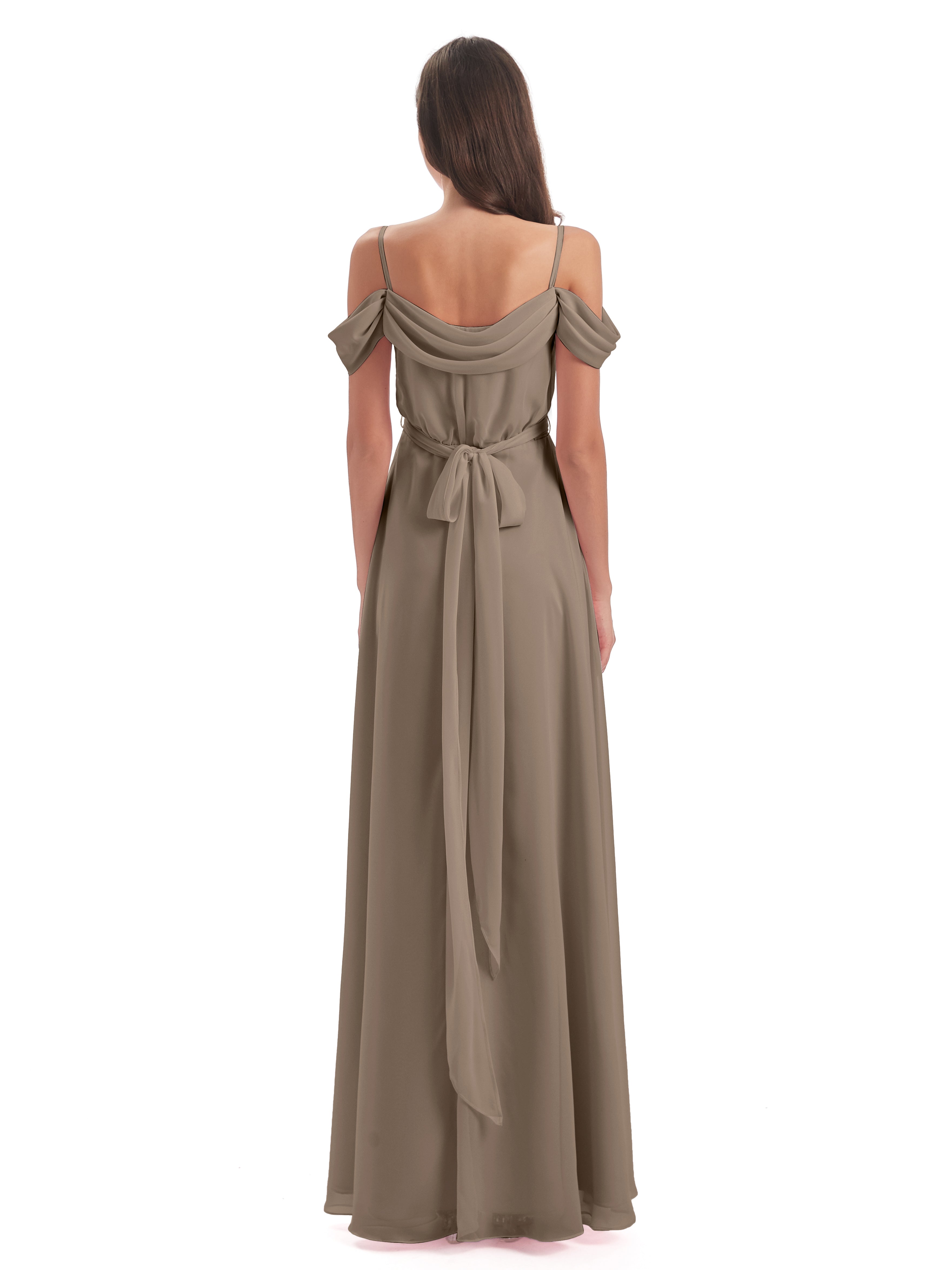 Robe Ceremonie Taupe Bretelles Spaghetti Fendue Plis Robes Demoiselle D'Honneur