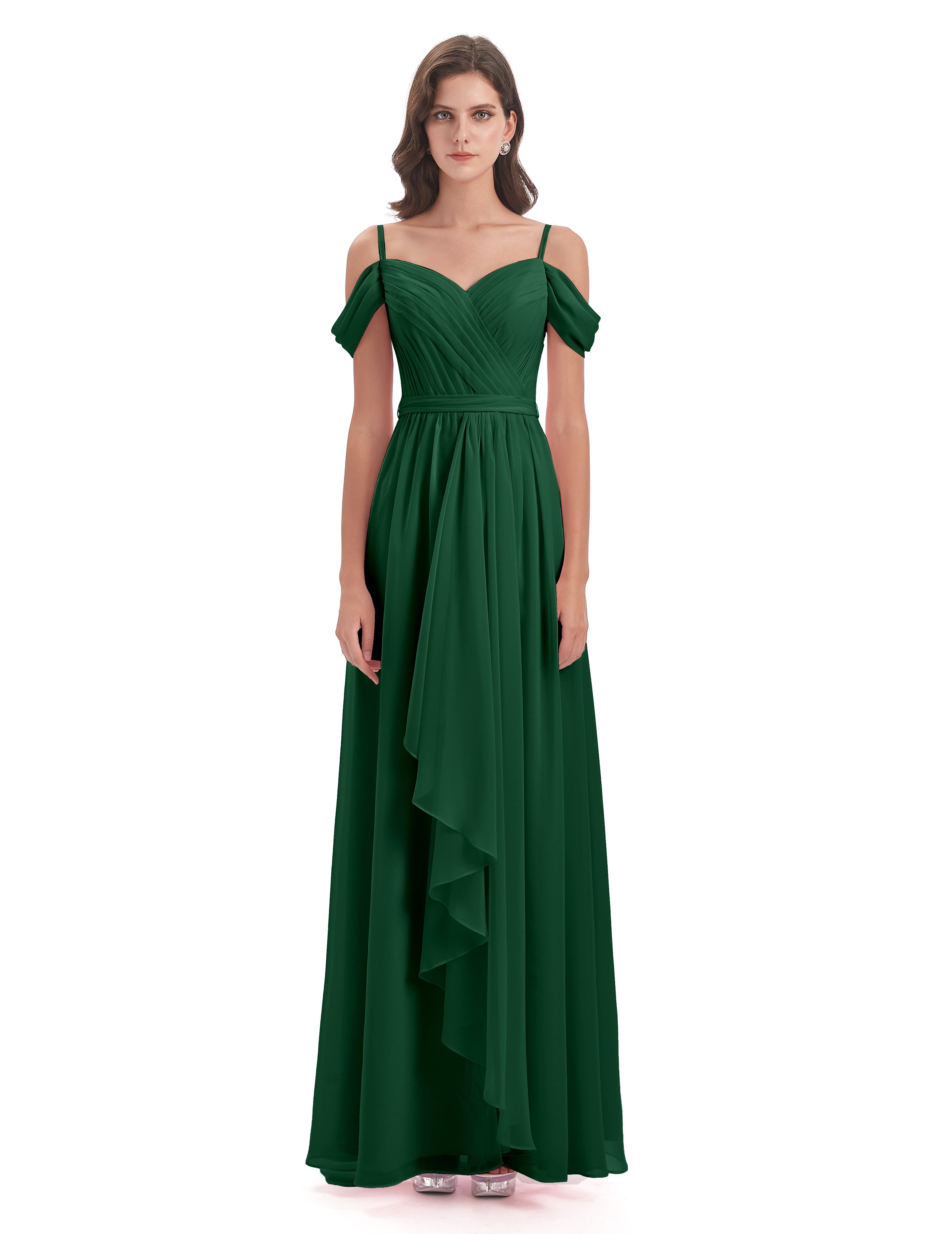 Robes De Demoiselle D'Honneur Vert Foncé Bretelles Spaghetti Fendue Plis Robes Demoiselle D'Honneur