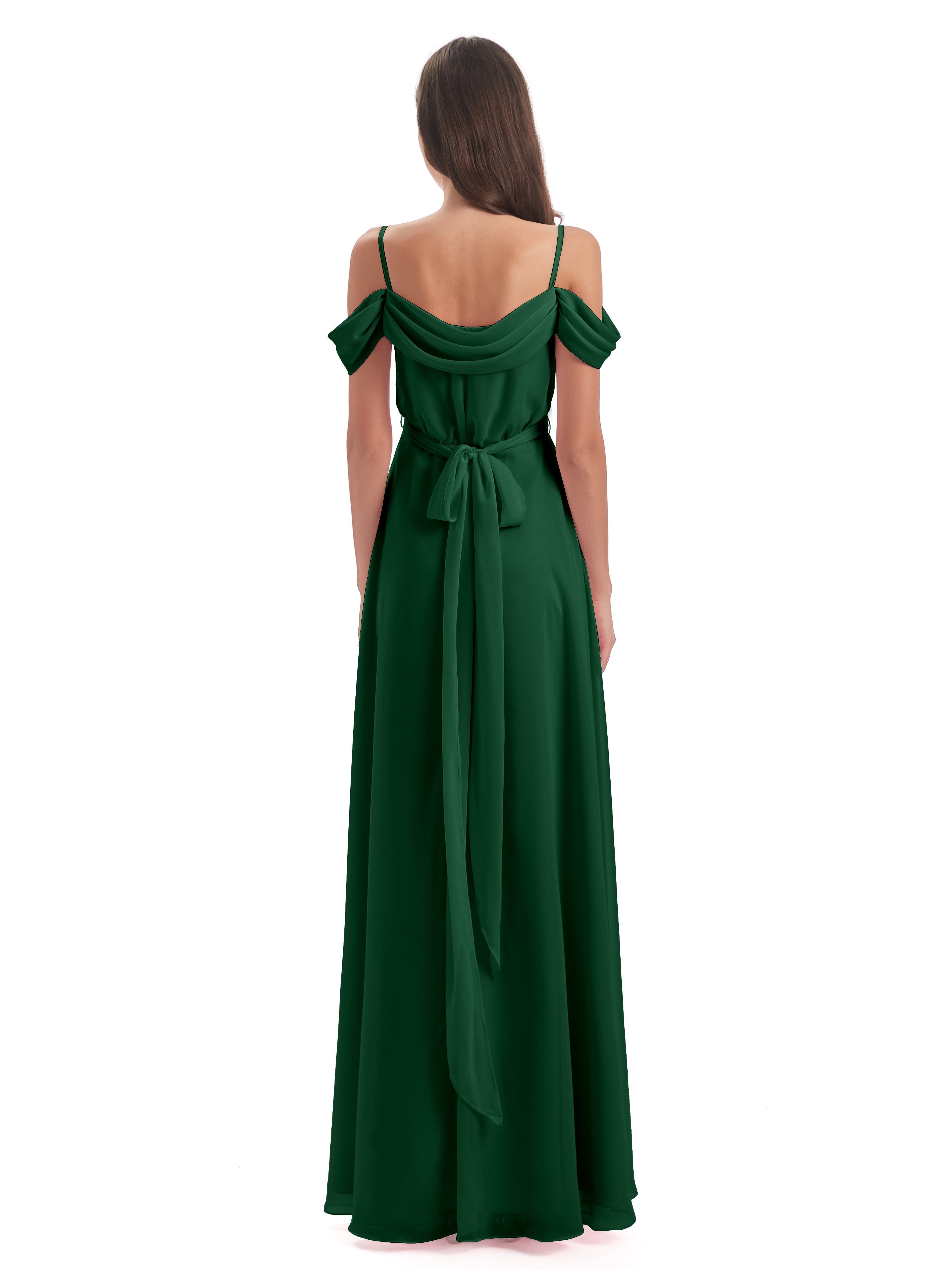 Robes De Demoiselle D'Honneur Vert Foncé Bretelles Spaghetti Fendue Plis Robes Demoiselle D'Honneur