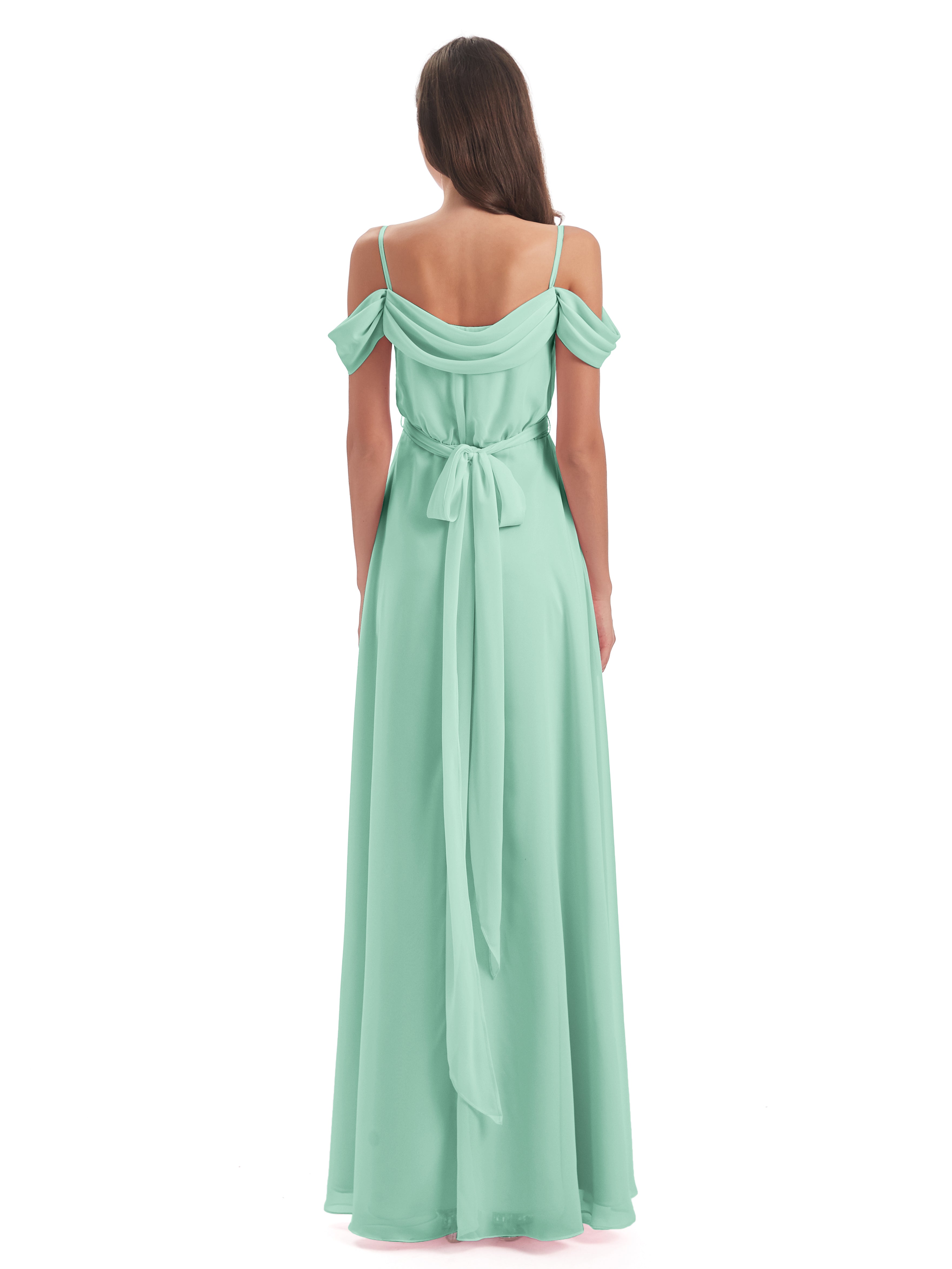 Robe Demoiselle D Honneur Vert Menthe Bretelles Spaghetti Fendue Plis Robes Demoiselle D'Honneur