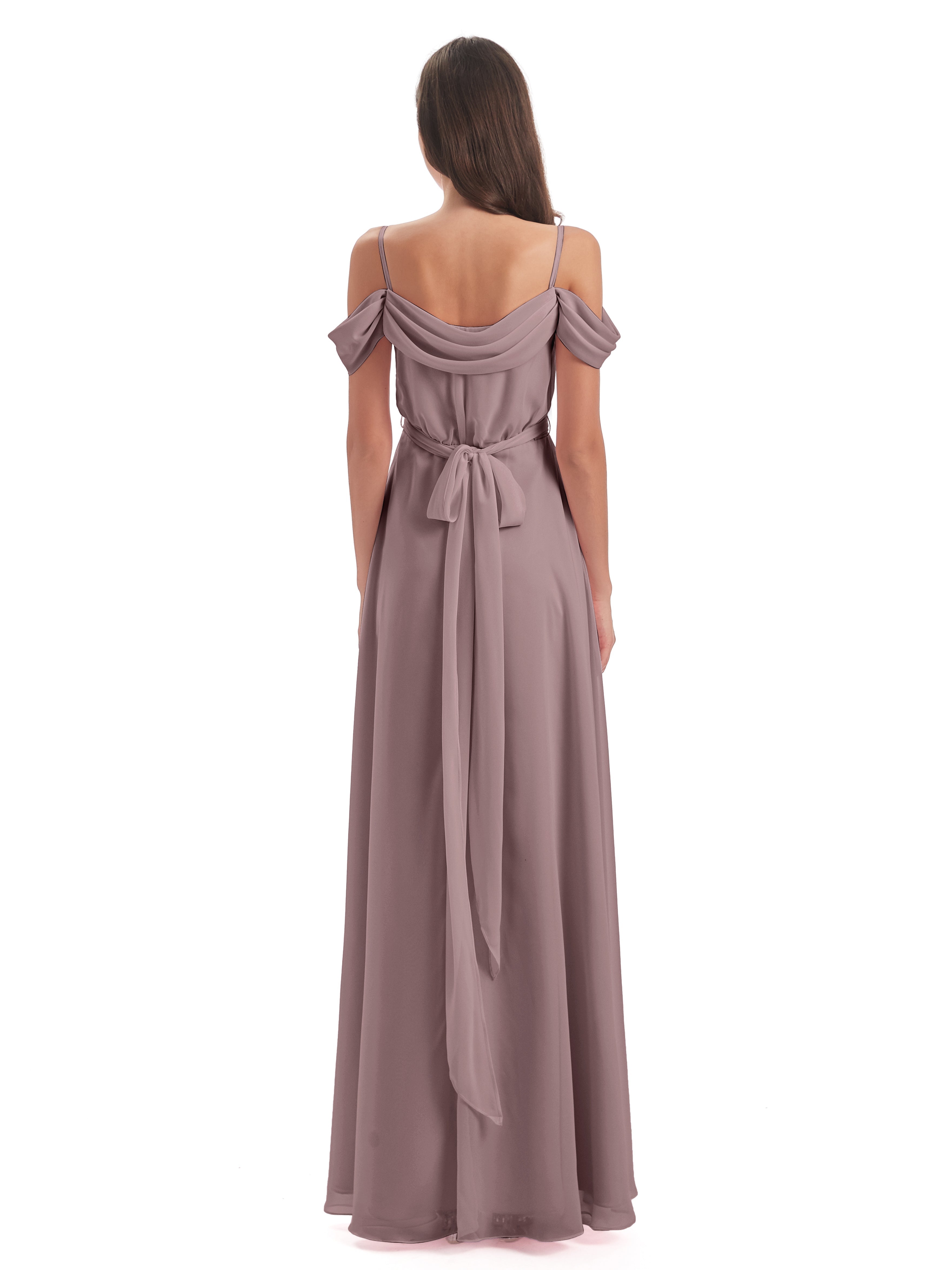 Robes De Demoiselle D'Honneur Mauve Foncé Bretelles Spaghetti Fendue Plis Robes Demoiselle D'Honneur