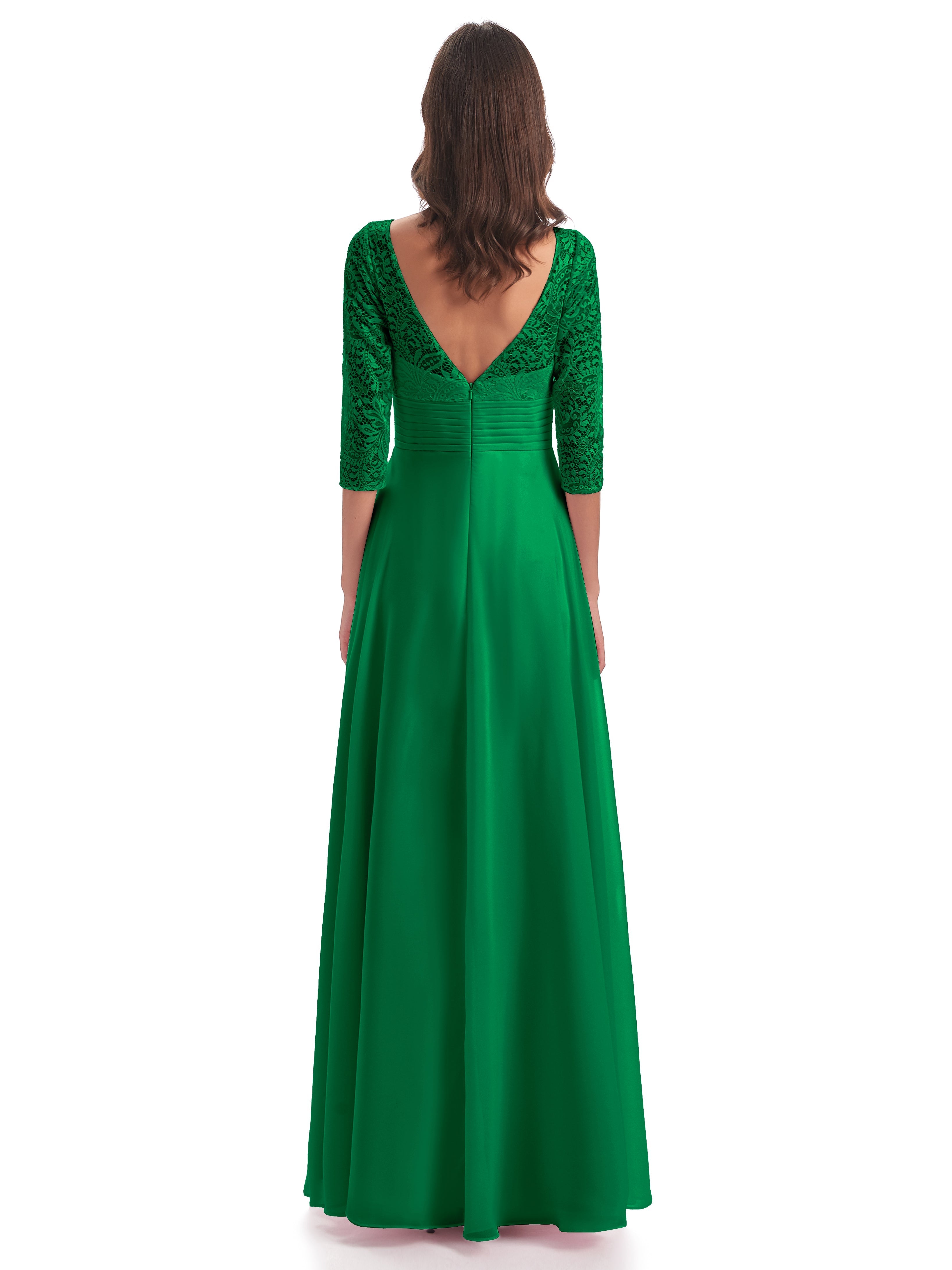 Robes De Demoiselle D'Honneur Émeraude Dos En V Manches 3/4 Robes Demoiselle D'Honneur
