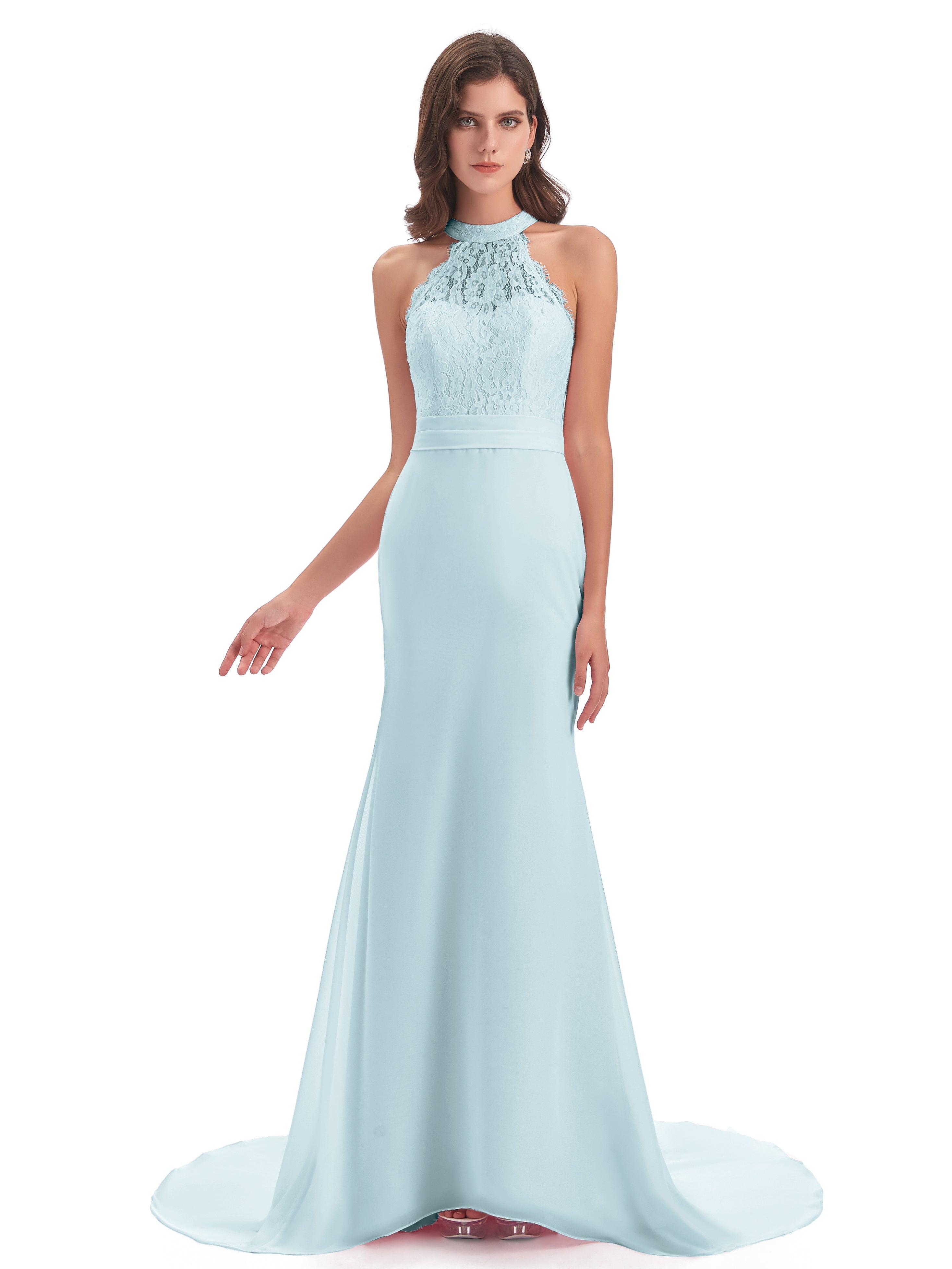 Robe De Demoiselle D'Honneur Brume Dentelle/Mousseline Longue Robes Demoiselle D'Honneur