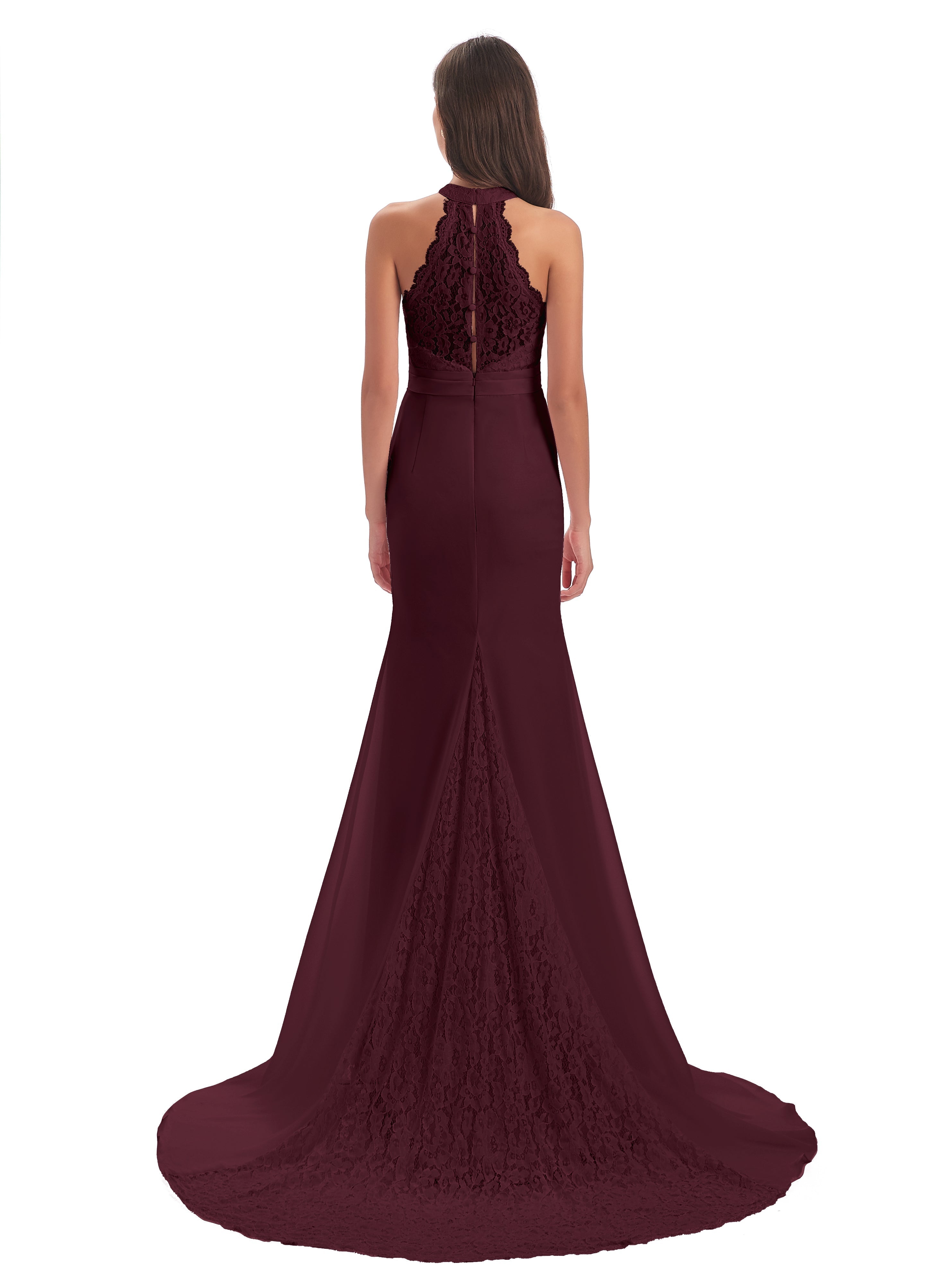 Robes De Demoiselle D'Honneur Cabernet Dentelle/Mousseline Longue Robes Demoiselle D'Honneur