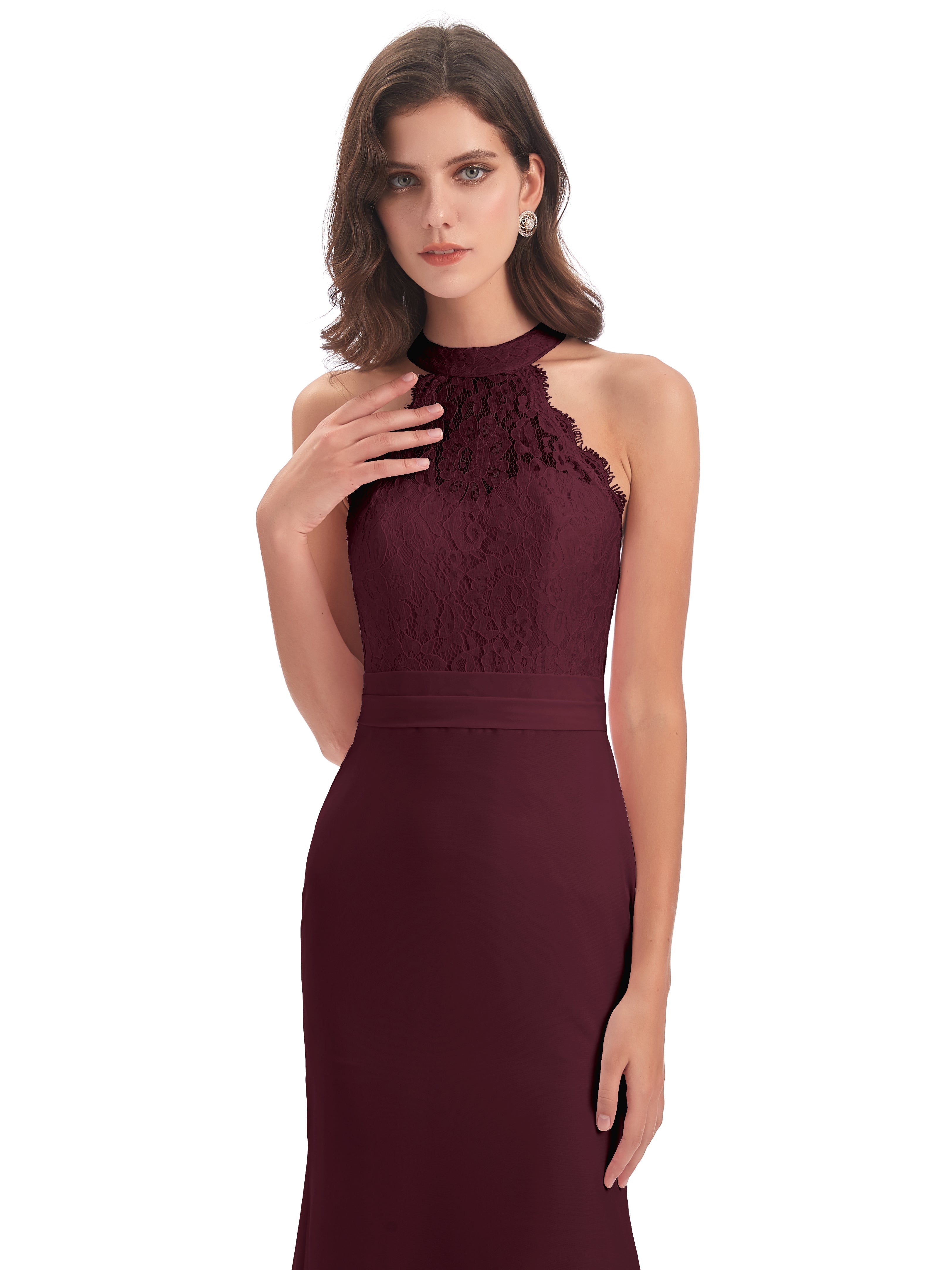 Robes De Demoiselle D'Honneur Cabernet Dentelle/Mousseline Longue Robes Demoiselle D'Honneur