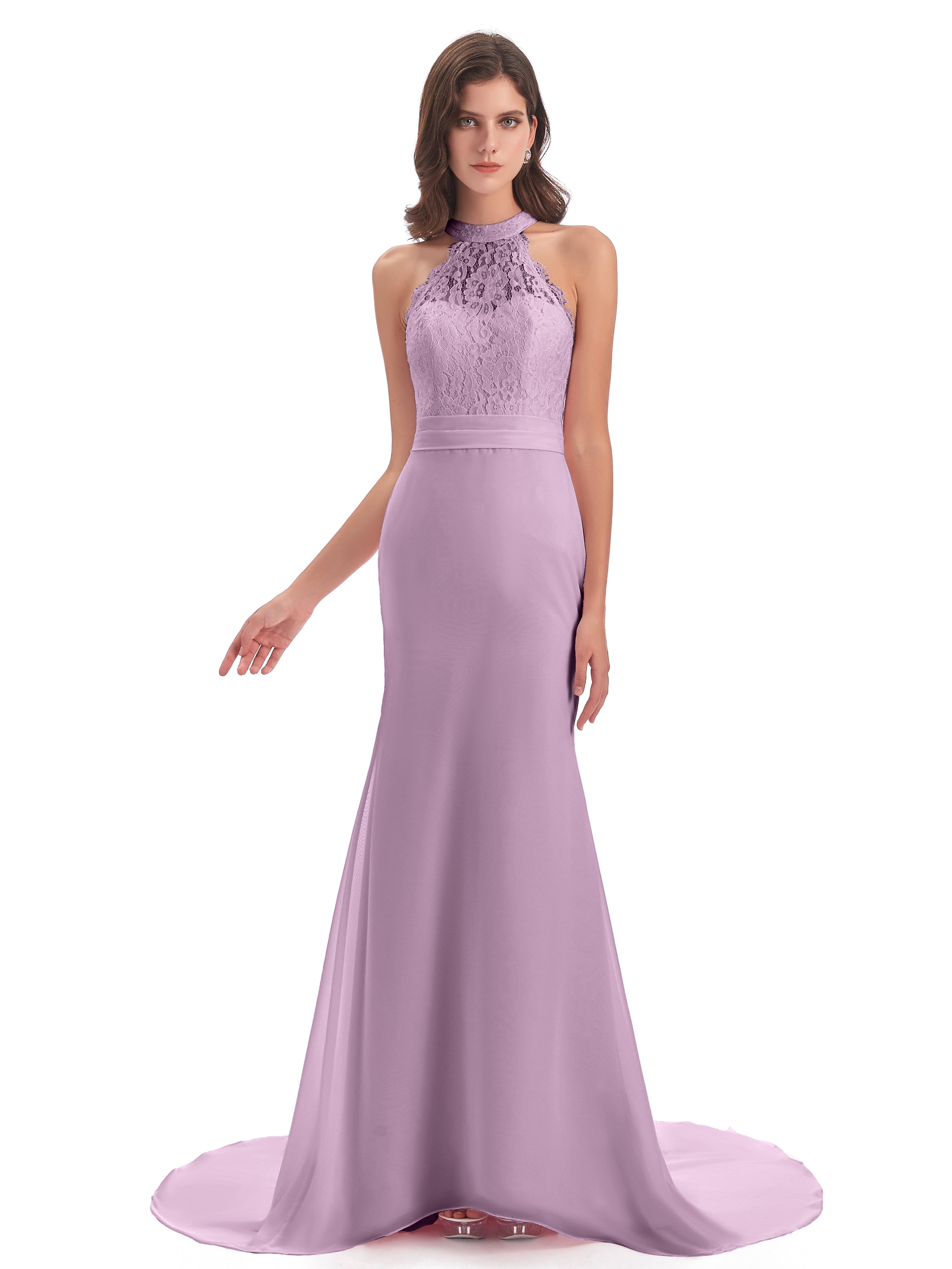 Robes De Demoiselle D'Honneur Glycine Dentelle/Mousseline Longue Robes Demoiselle D'Honneur