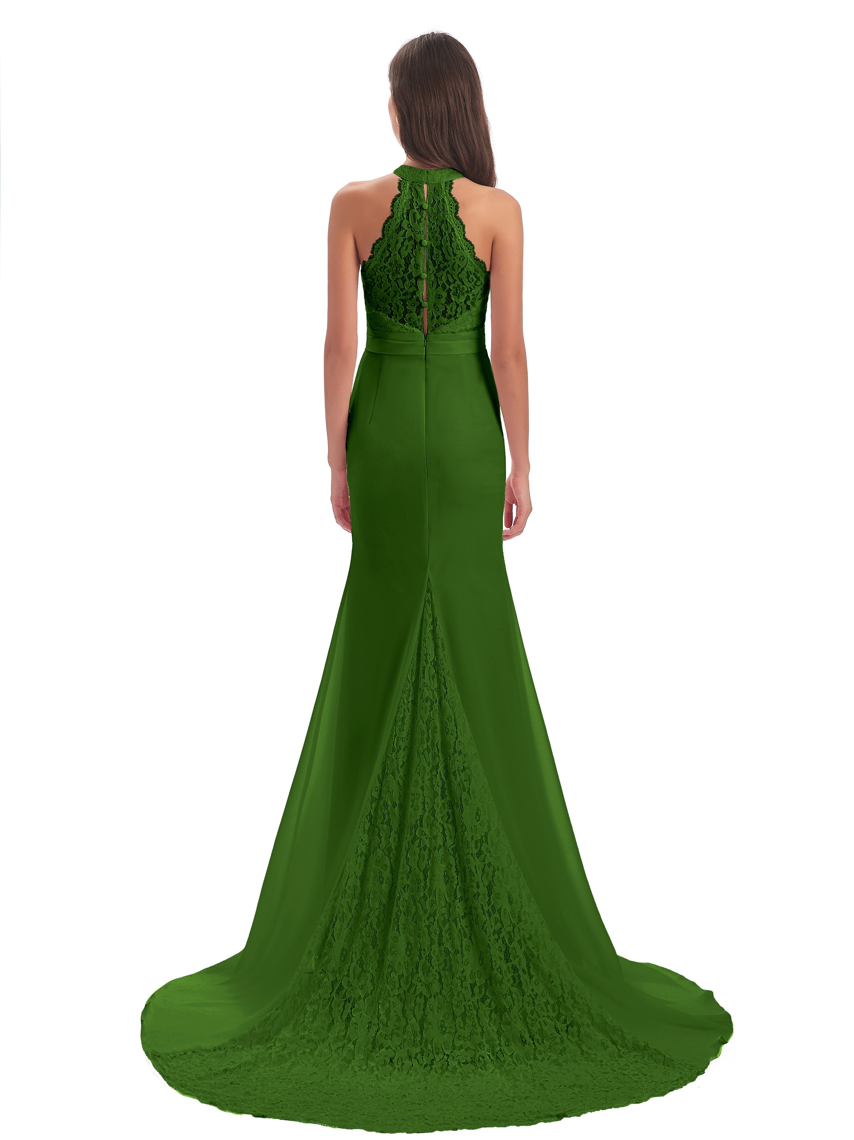 Robes De Demoiselle D'Honneur Vert Mousse Dentelle/Mousseline Longue Robes Demoiselle D'Honneur
