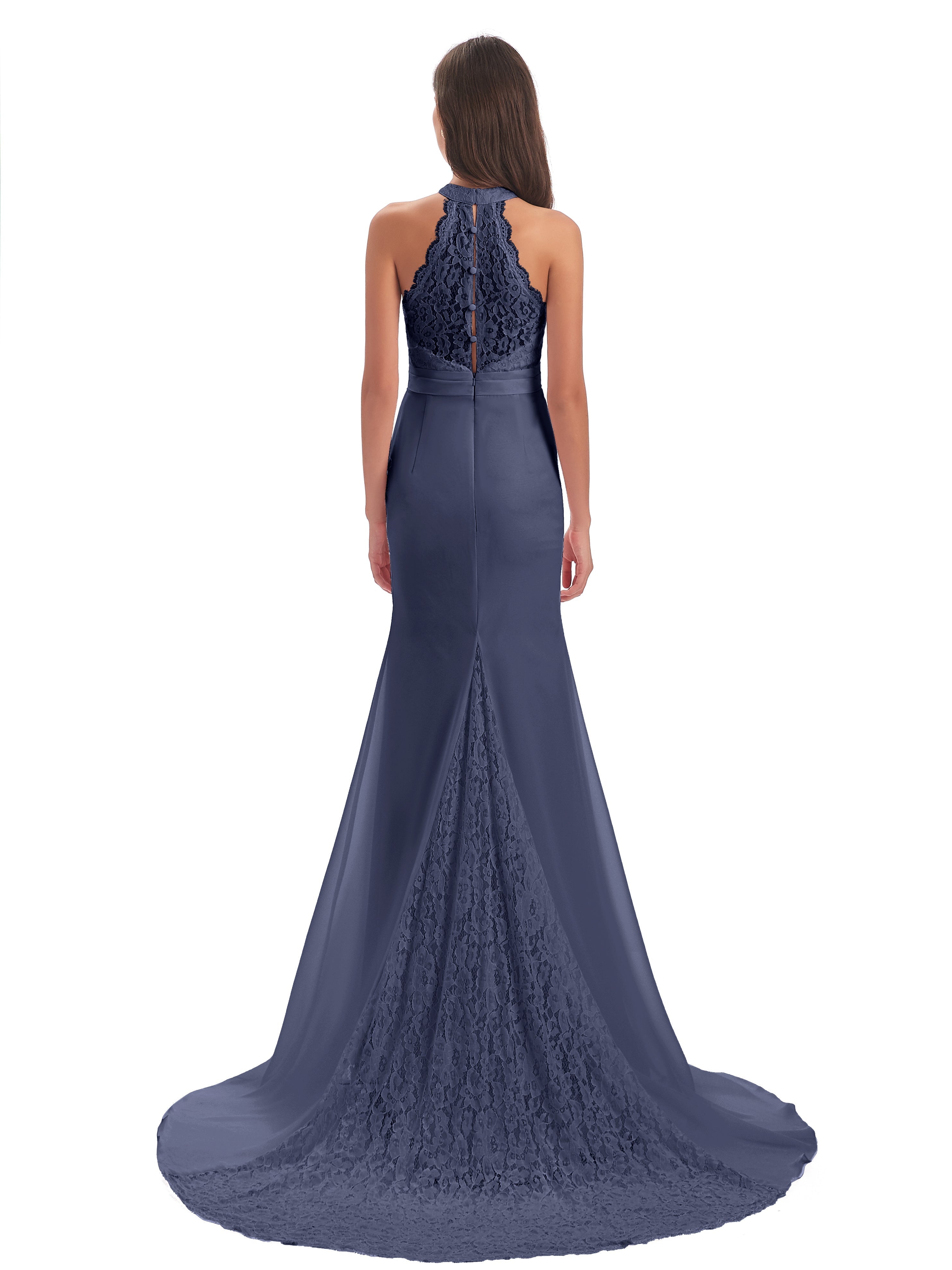 Robes De Demoiselle D'Honneur Bleu Orageux Dentelle/Mousseline Longue Robes Demoiselle D'Honneur