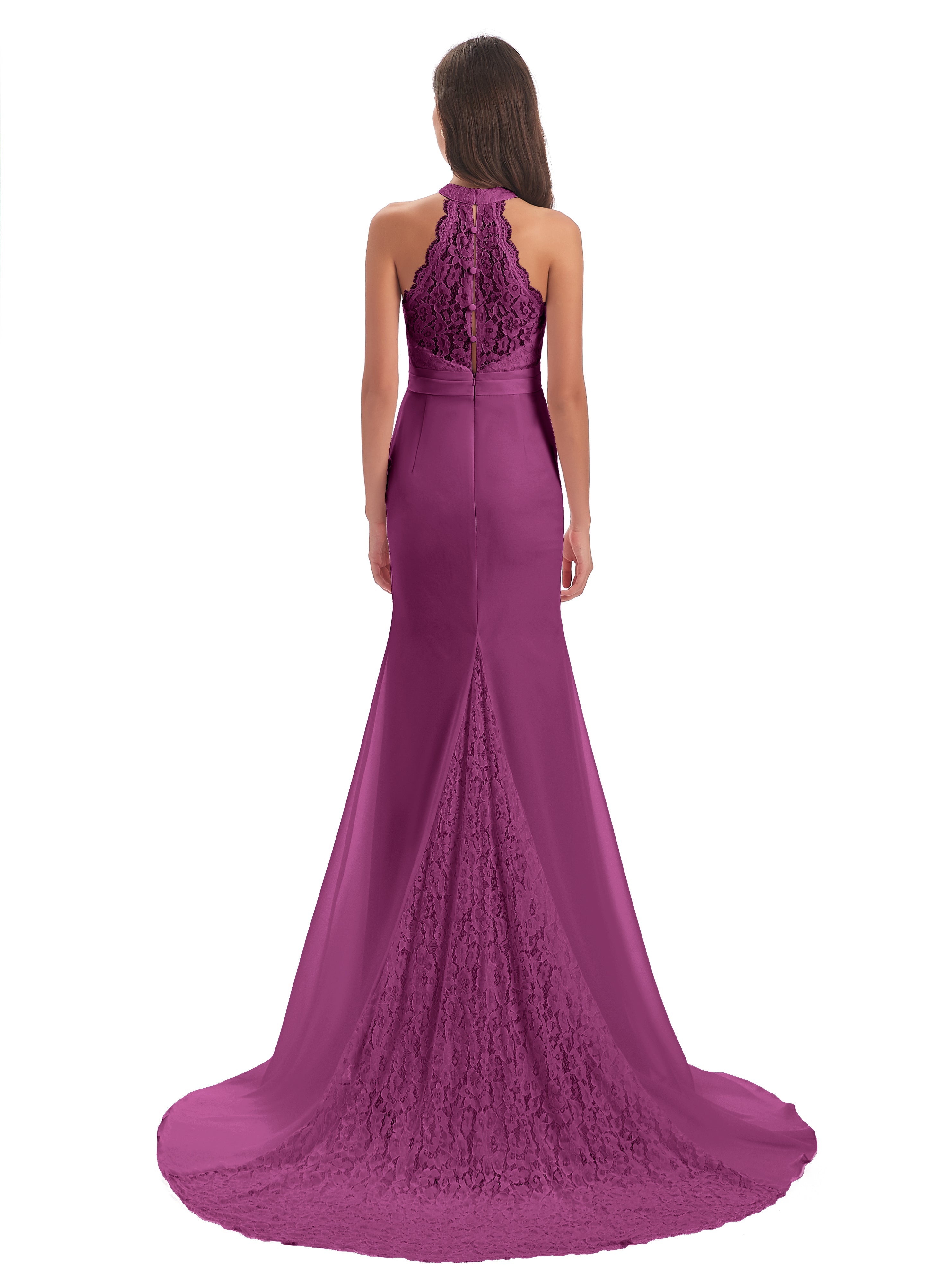 Robes De Demoiselle D'Honneur Orchidée Dentelle/Mousseline Longue Robes Demoiselle D'Honneur