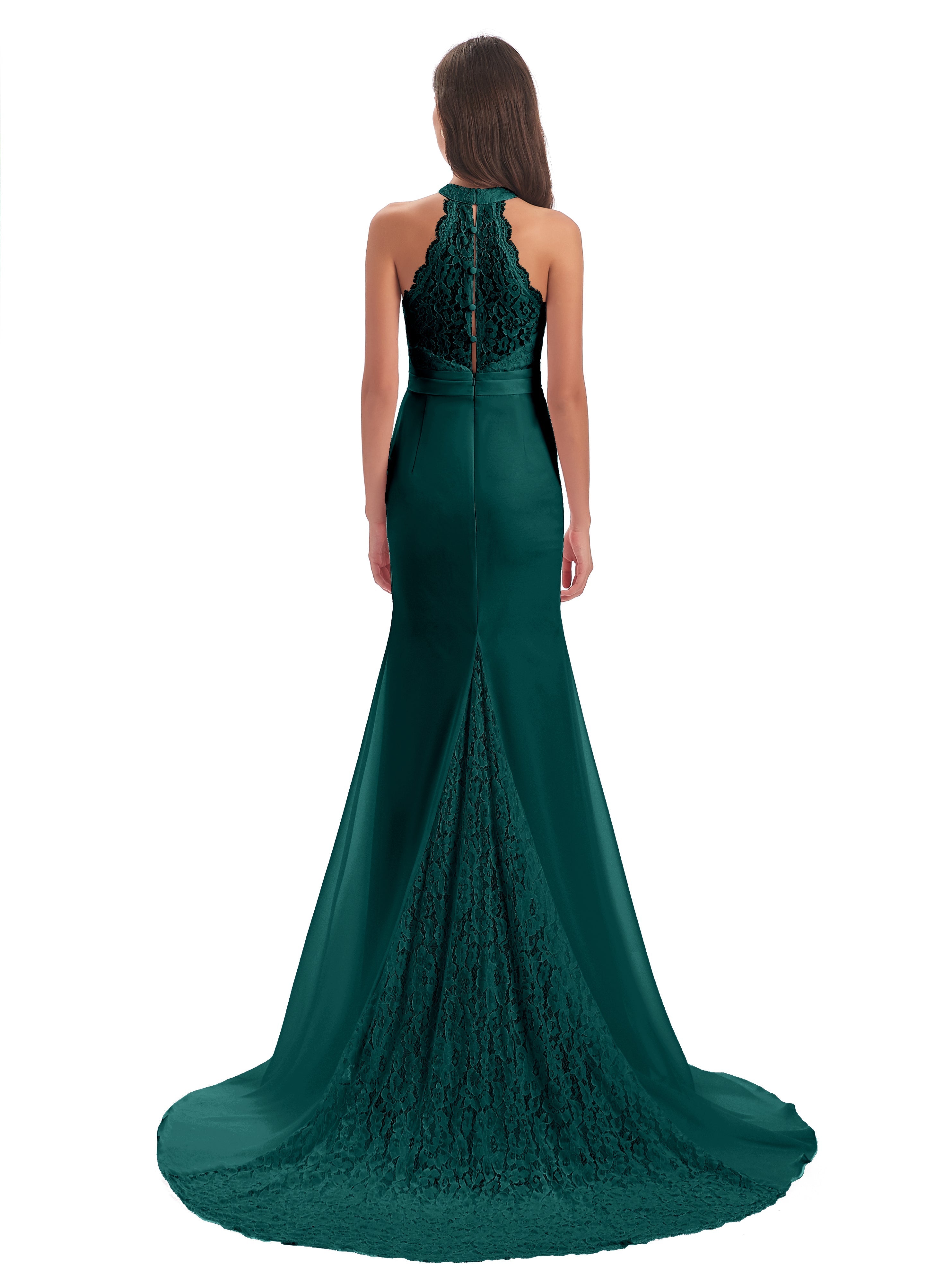 Robe De Demoiselle D'Honneur De Paon Au Sol Dentelle/Mousseline Longue Robes Demoiselle D'Honneur