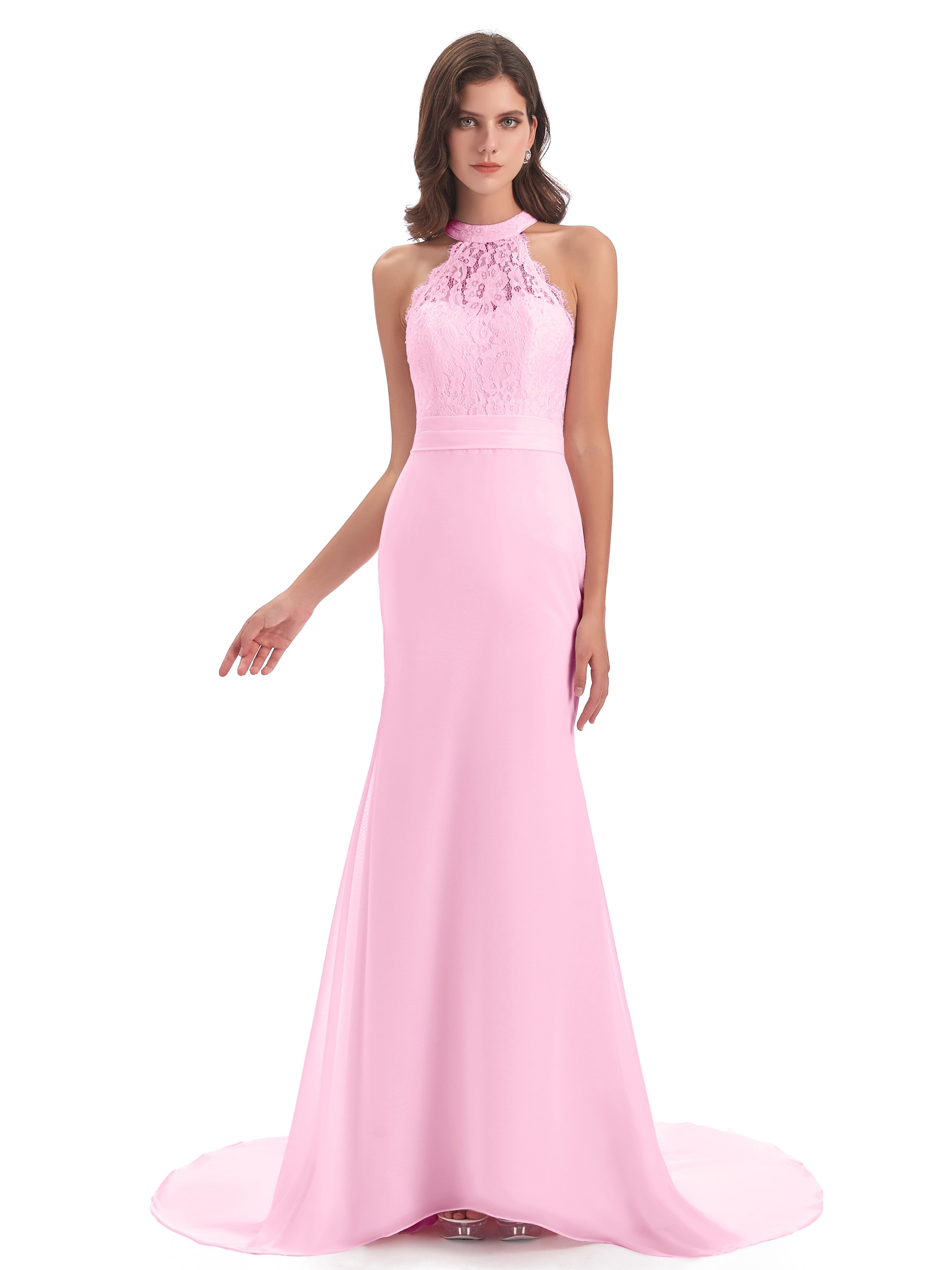 Robe Demoiselle D Honneur Rose Bonbon Dentelle/Mousseline Longue Robes Demoiselle D'Honneur