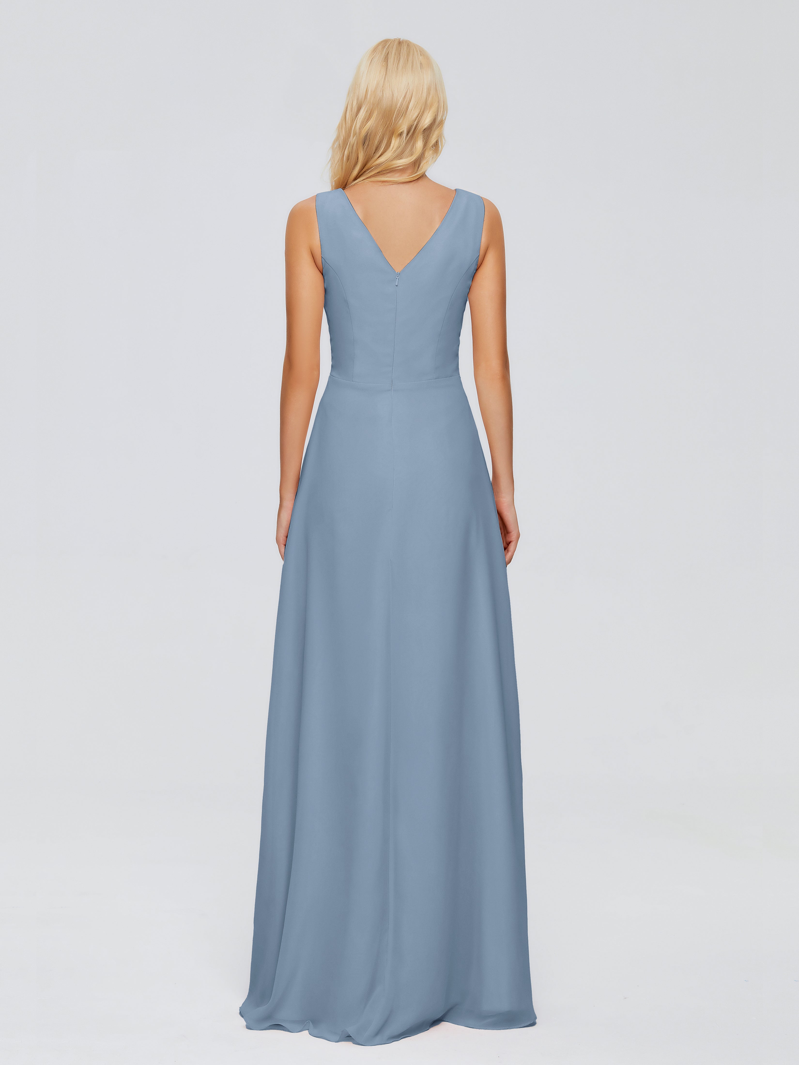 Robes De Demoiselle D'Honneur Bleu De Schiste Fourreau Col V Sans Manche Mousseline Robes Demoiselle D'Honneur