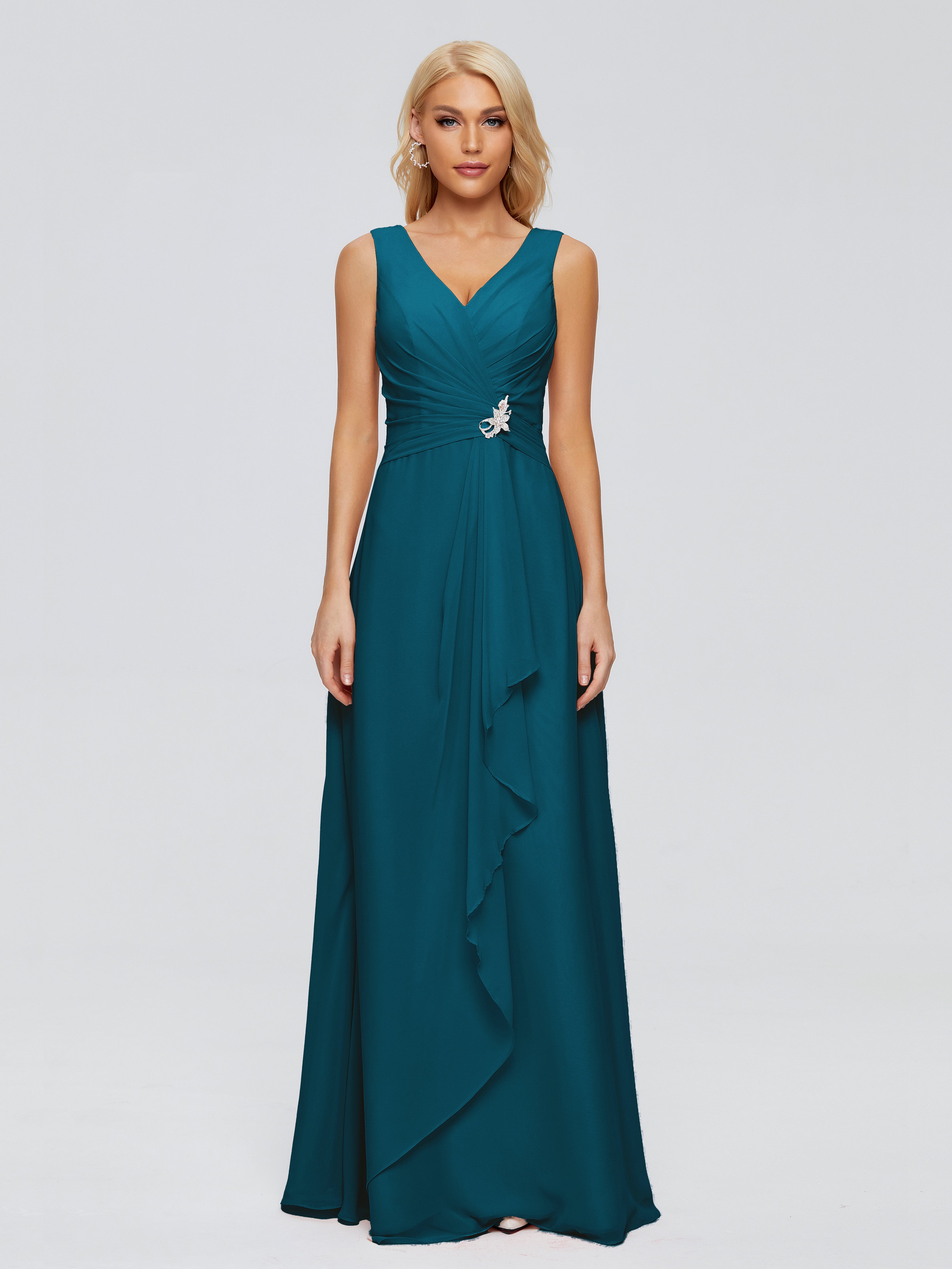 Robes De Demoiselle D'Honneur Bleu Encre Fourreau Col V Sans Manche Mousseline Robes Demoiselle D'Honneur
